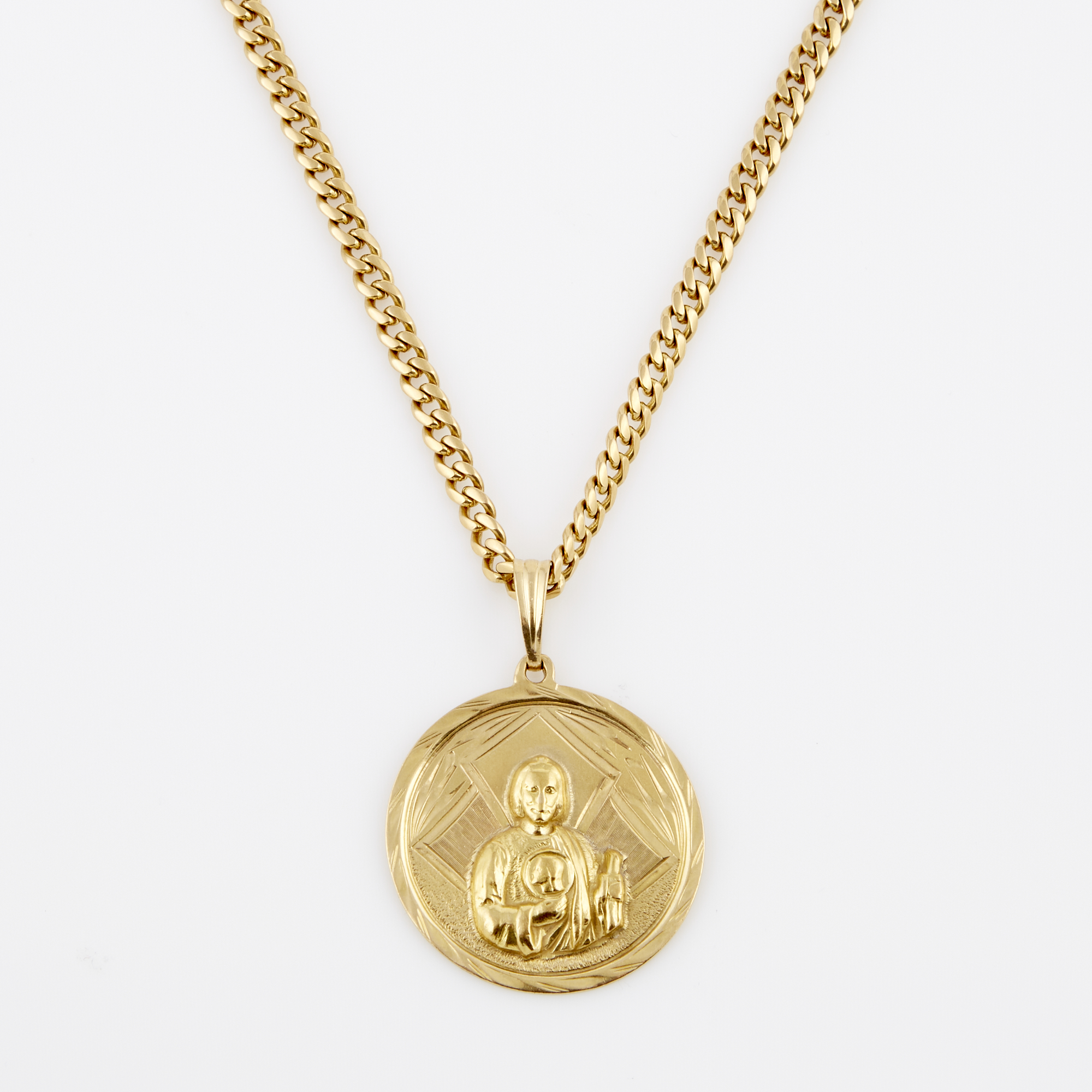 Lot image - Gold Pendant and Neck Chain, 18K and 14K 29 dwt.