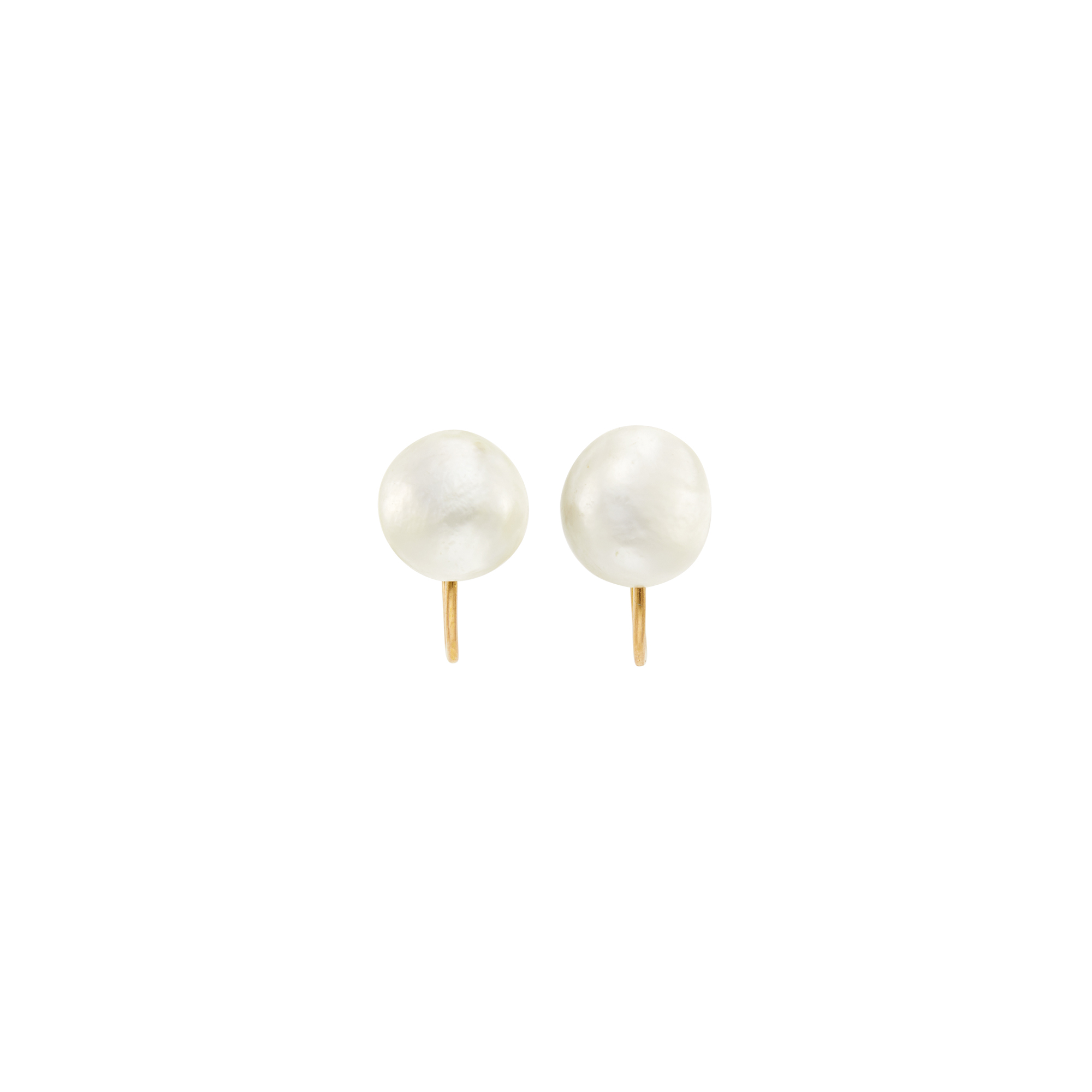 Lot image - Pair of Gold, Platinum and Natural Button Pearl Earclips