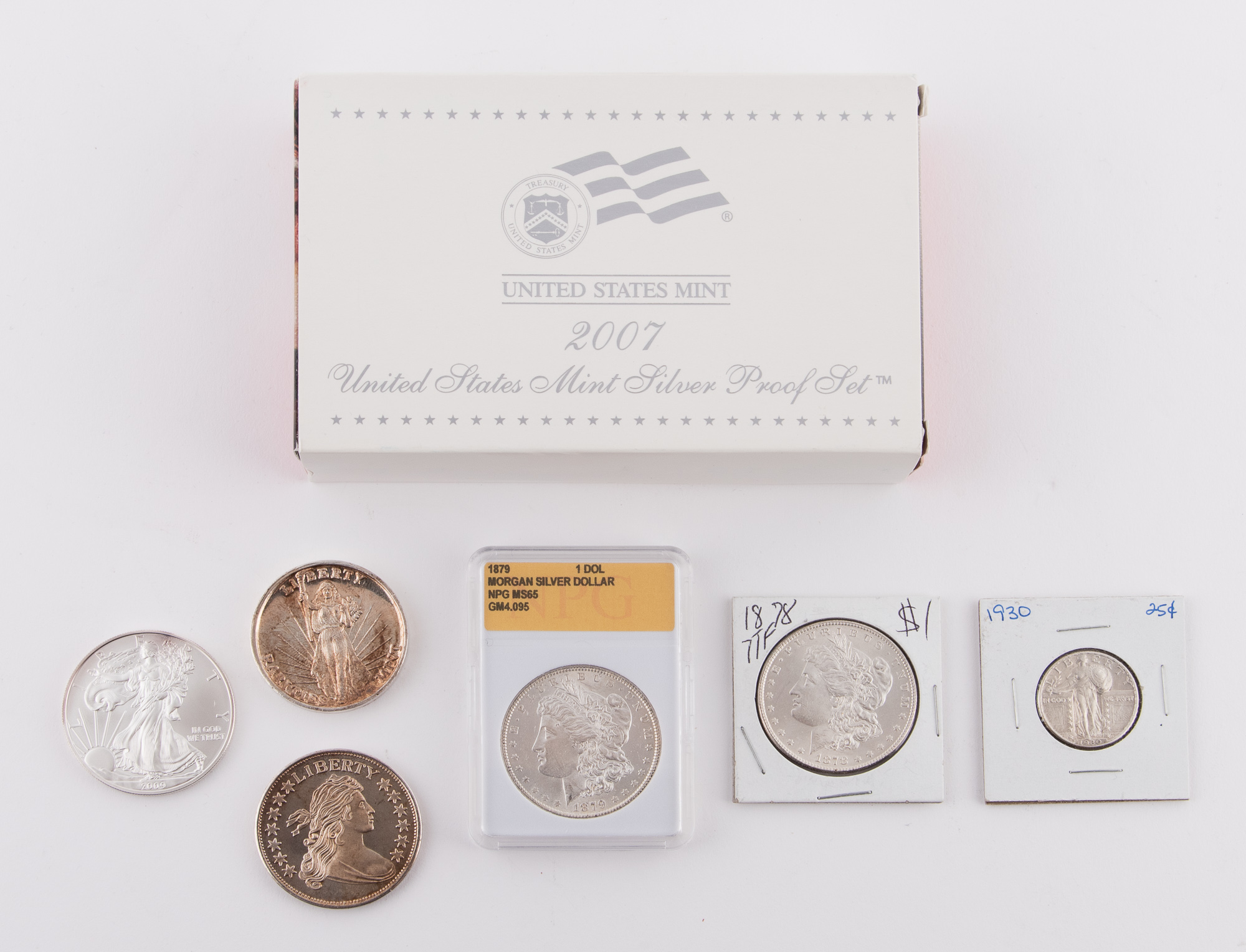 Lot image - United States Group of Proof Sets, Rolls and Silver Rounds
