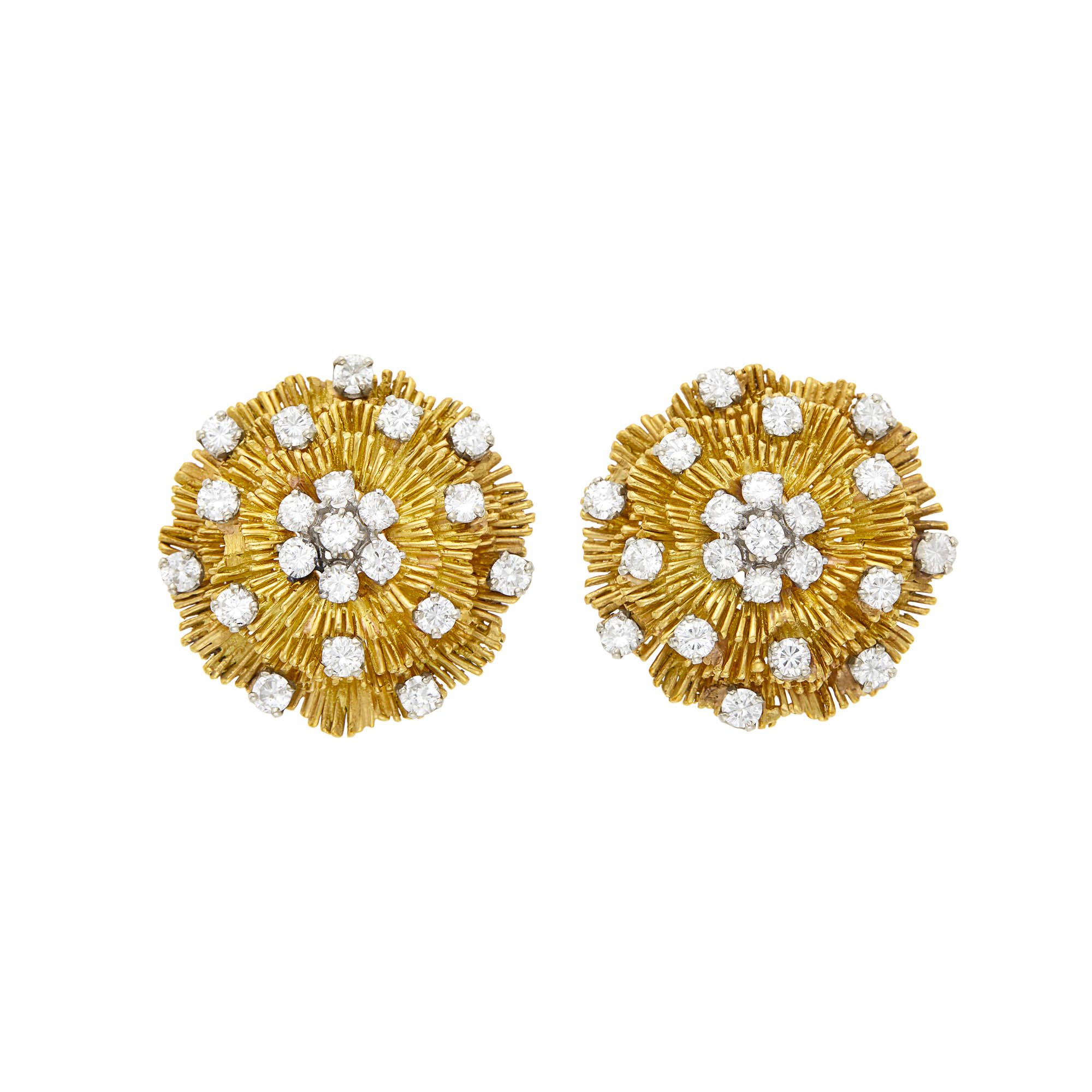 Lot image - Hammerman Brothers Pair of Gold and Diamond Flower Earclips