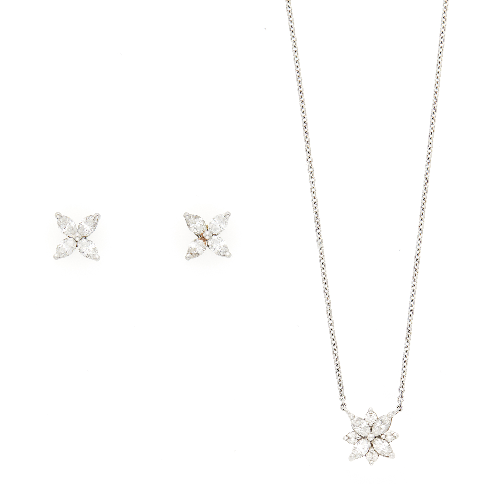 Lot image - Tiffany & Co. Platinum and Diamond Victoria Pendant-Necklace and Pair of Earrings