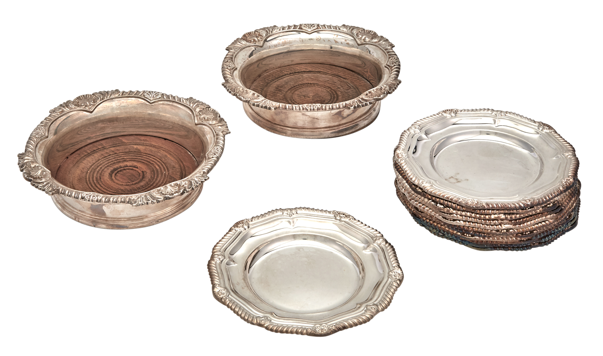 Lot image - Pair of Elizabeth II Sterling Silver Wine Coasters