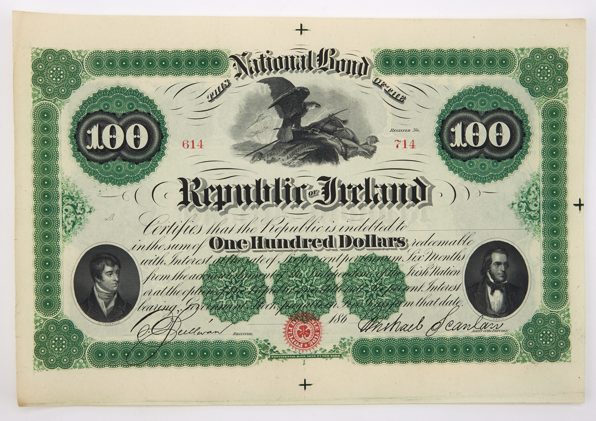 Lot image - Republic of Ireland Fenian Brotherhood One Hundred Dollar Bond