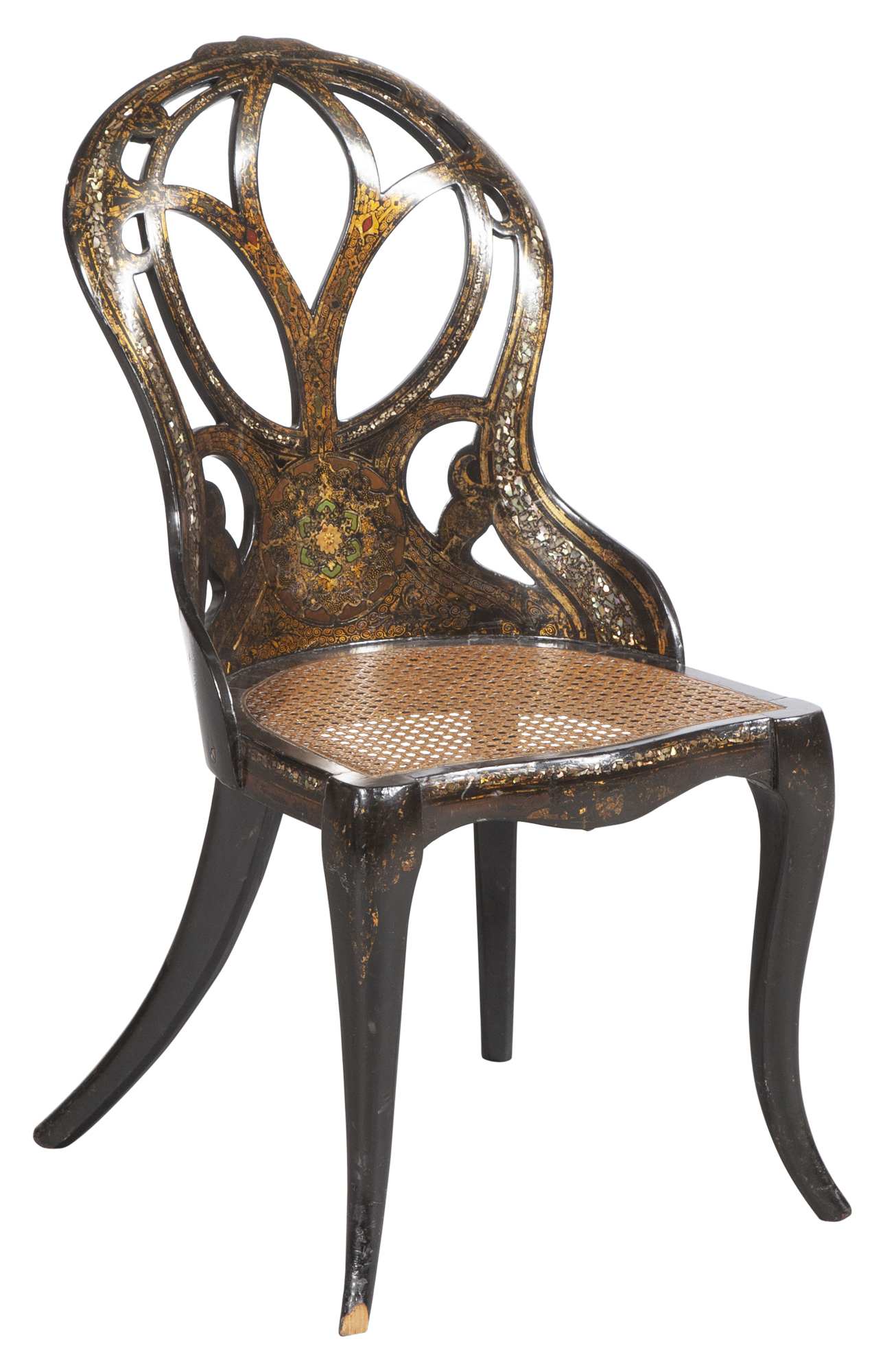 Lot image - Victorian Mother-of-Pearl Inlaid Caned Seat Side Chair