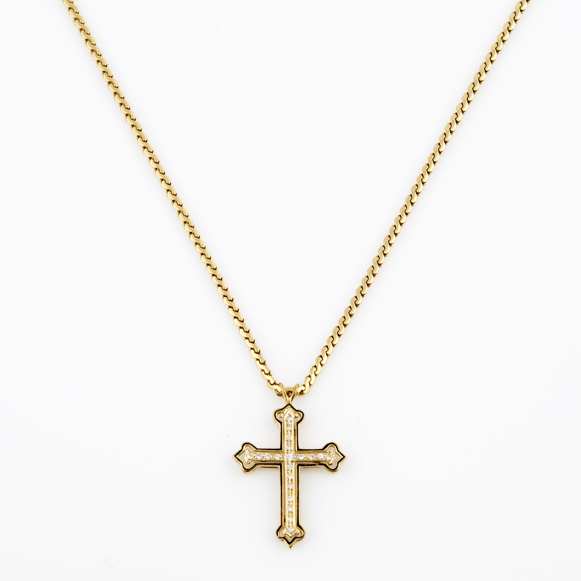 Lot image - Diamond Pendant and Gold Neck Chain, 18K and 14K  13 dwt.