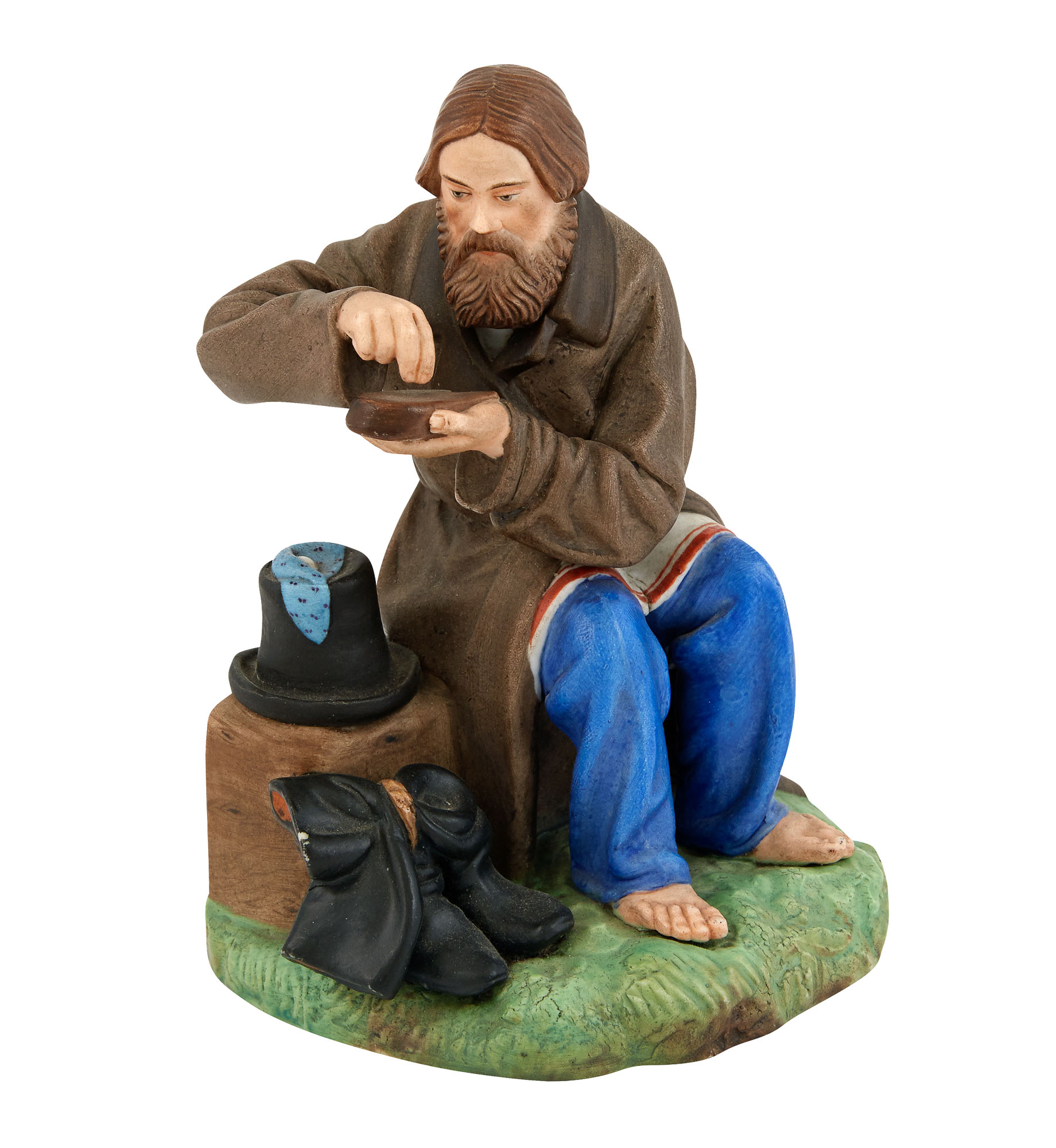 Lot image - Russian Porcelain Figure of a Peasant Man Stopping for Lunch