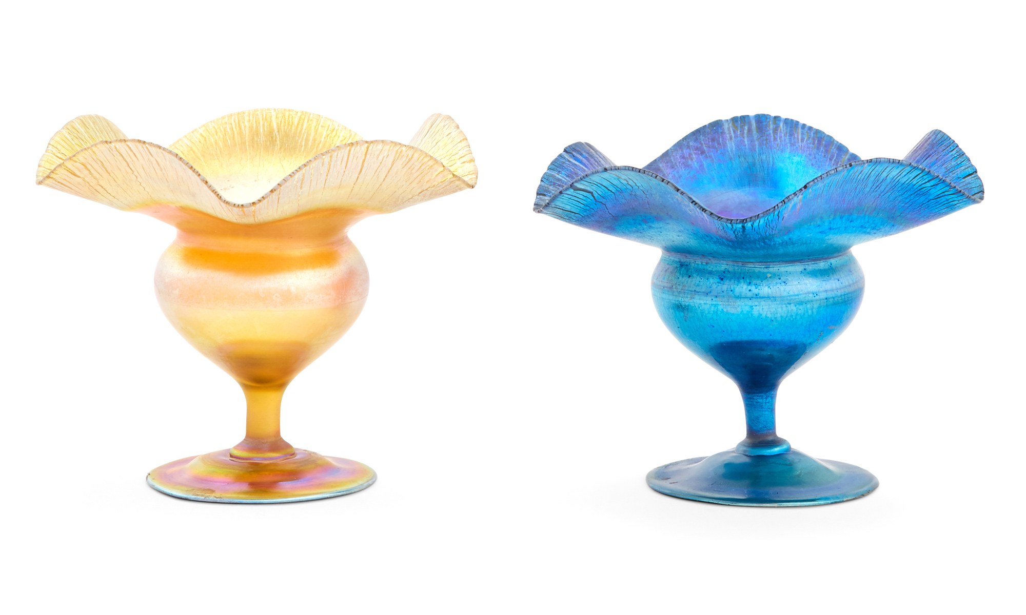 Lot image - Two Tiffany Favrile Glass Sweet Pea Vases