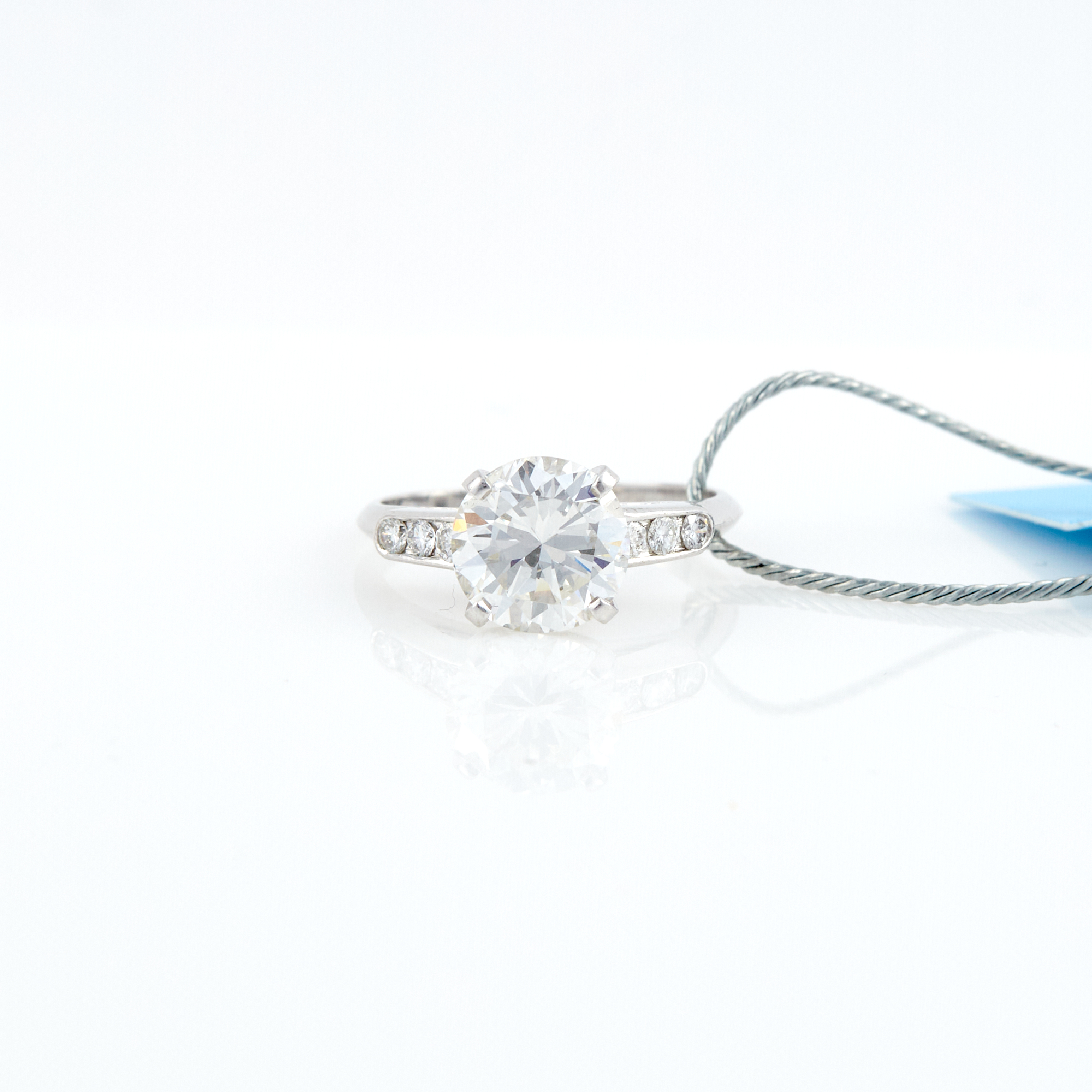 Lot image - Diamond Engagement Ring, 6 diamonds, center stone about 2.00 cts., Platinum 2 dwt.