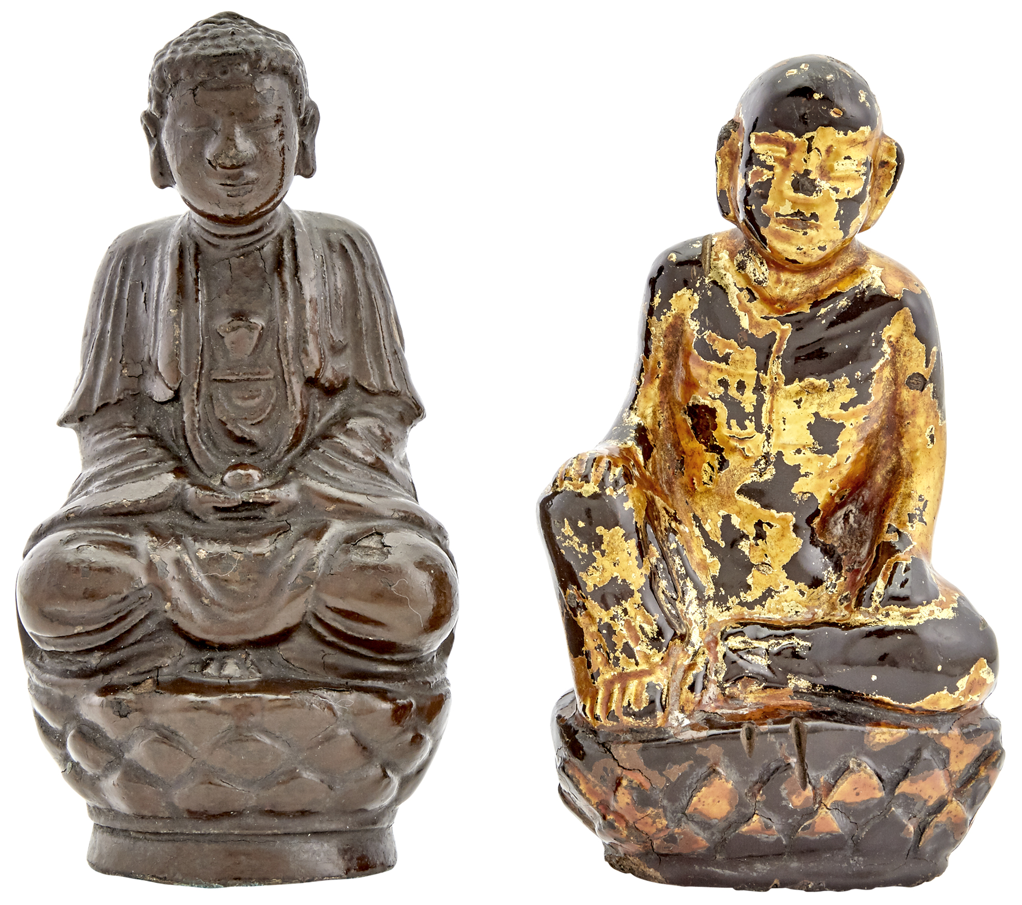 Lot image - Two Chinese or Southeast Asian Lacquered Bronze Buddhas