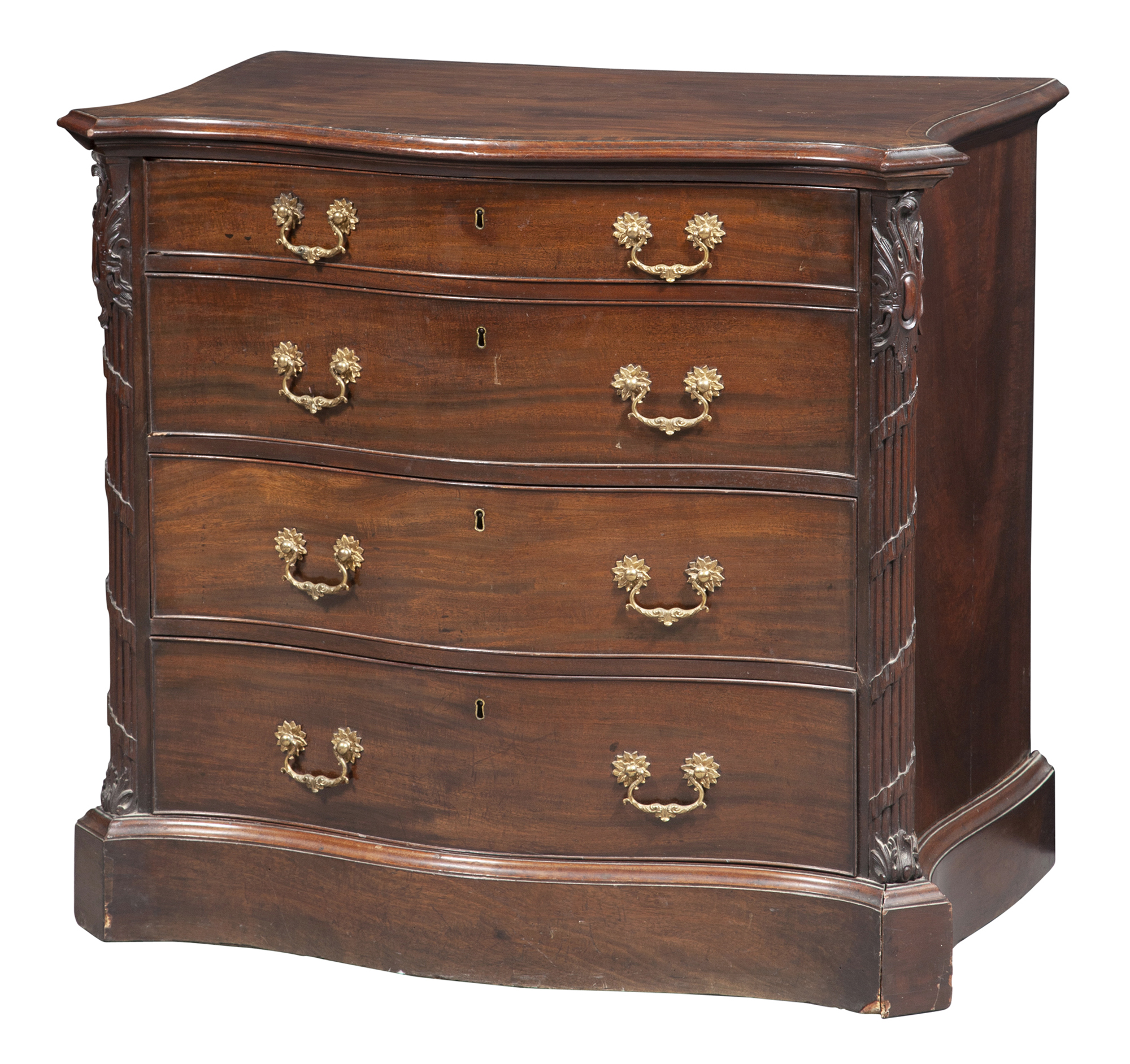 Lot image - George III Gilt-Brass Mounted Mahogany Serpentine Front Chest of Drawers