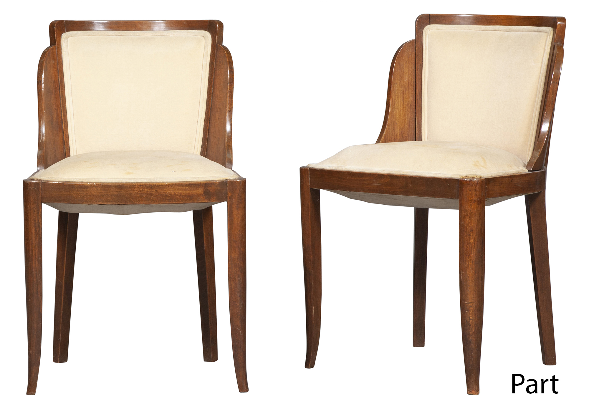 Lot image - Set of Eight Art Deco Upholstered Walnut Side Chairs