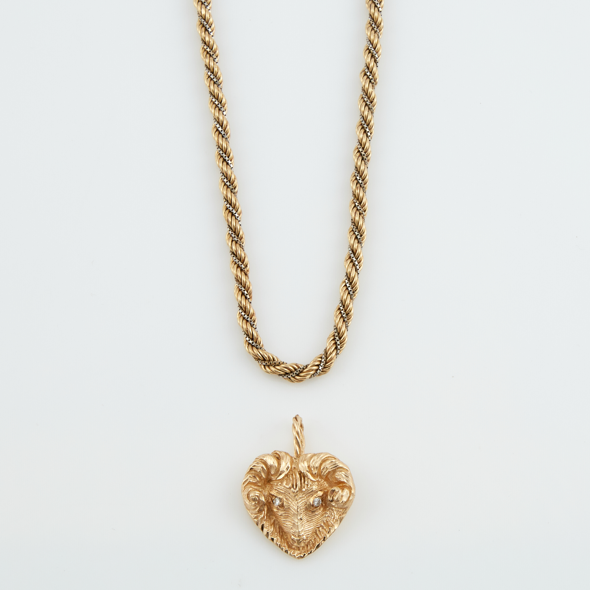 Lot image - Diamond Pendant and Gold Neck Chain, 14K 18 dwt.