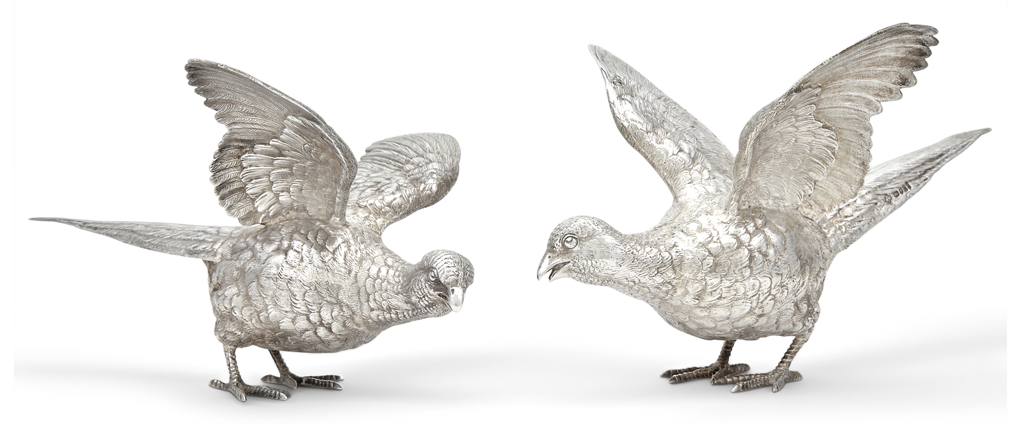Lot image - Assembled Pair of Elizabeth II Sterling Silver Pheasants