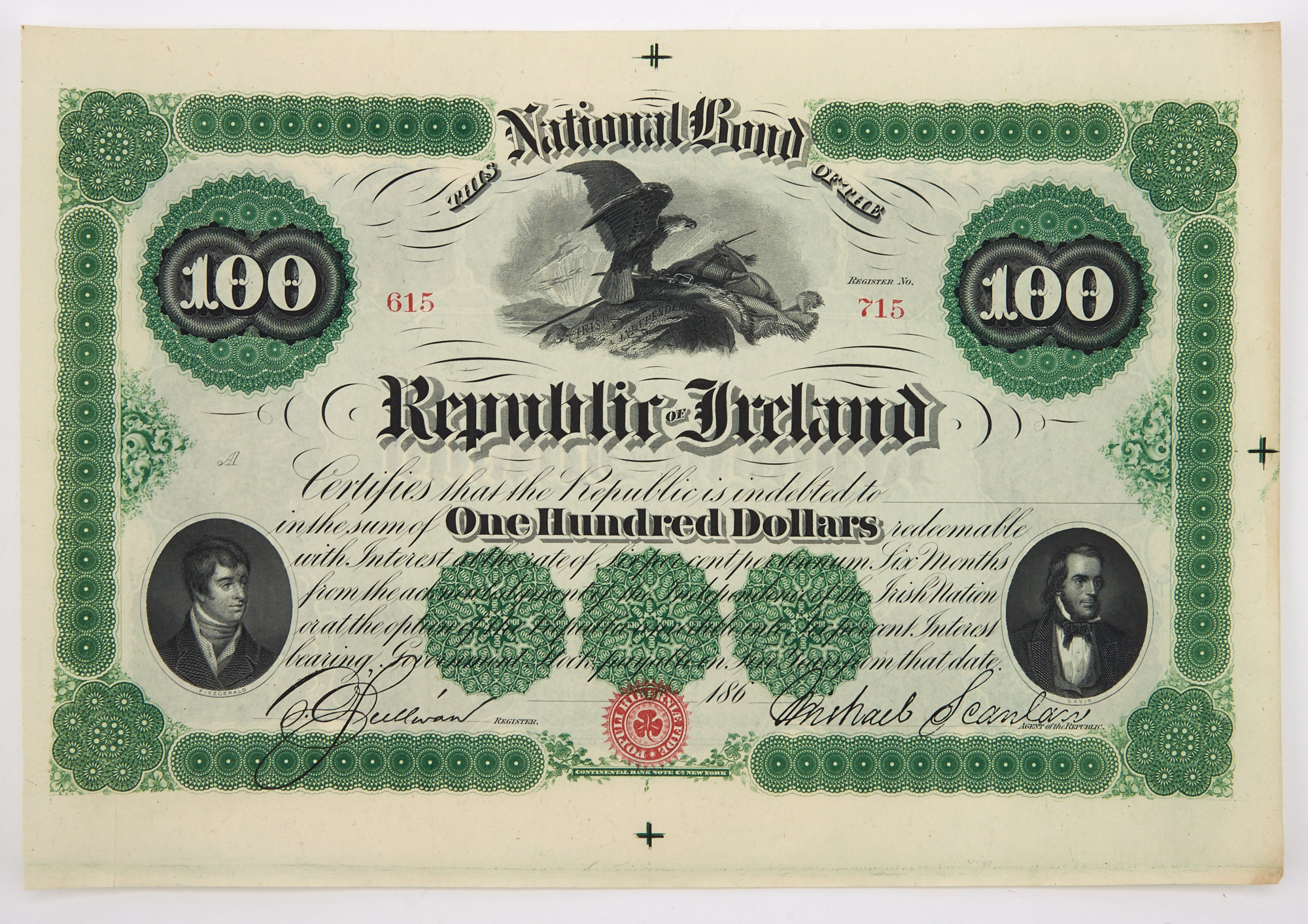 Lot image - Republic of Ireland Fenian Brotherhood One Hundred Dollar Bond