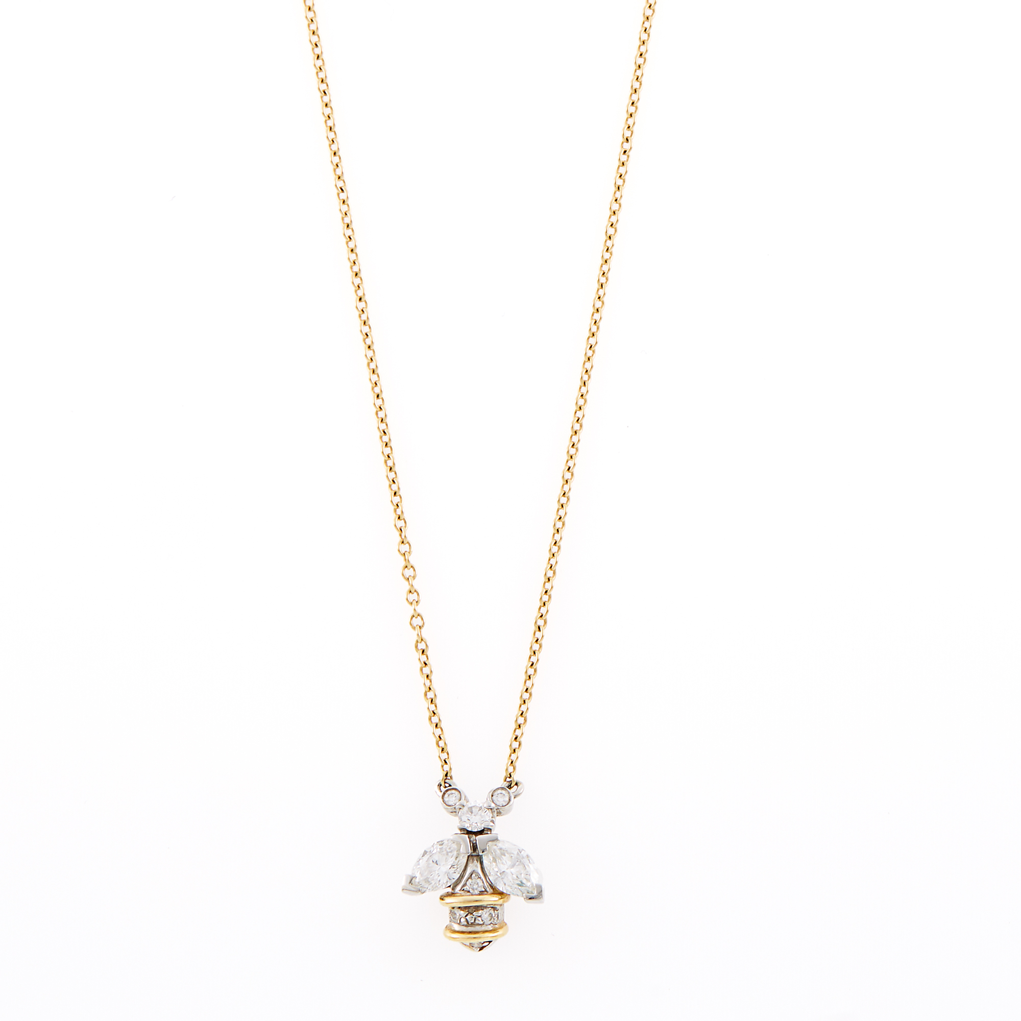 Lot image - Tiffany & Co., Schlumberger Gold, Platinum and Diamond Bee Pendant-Necklace
