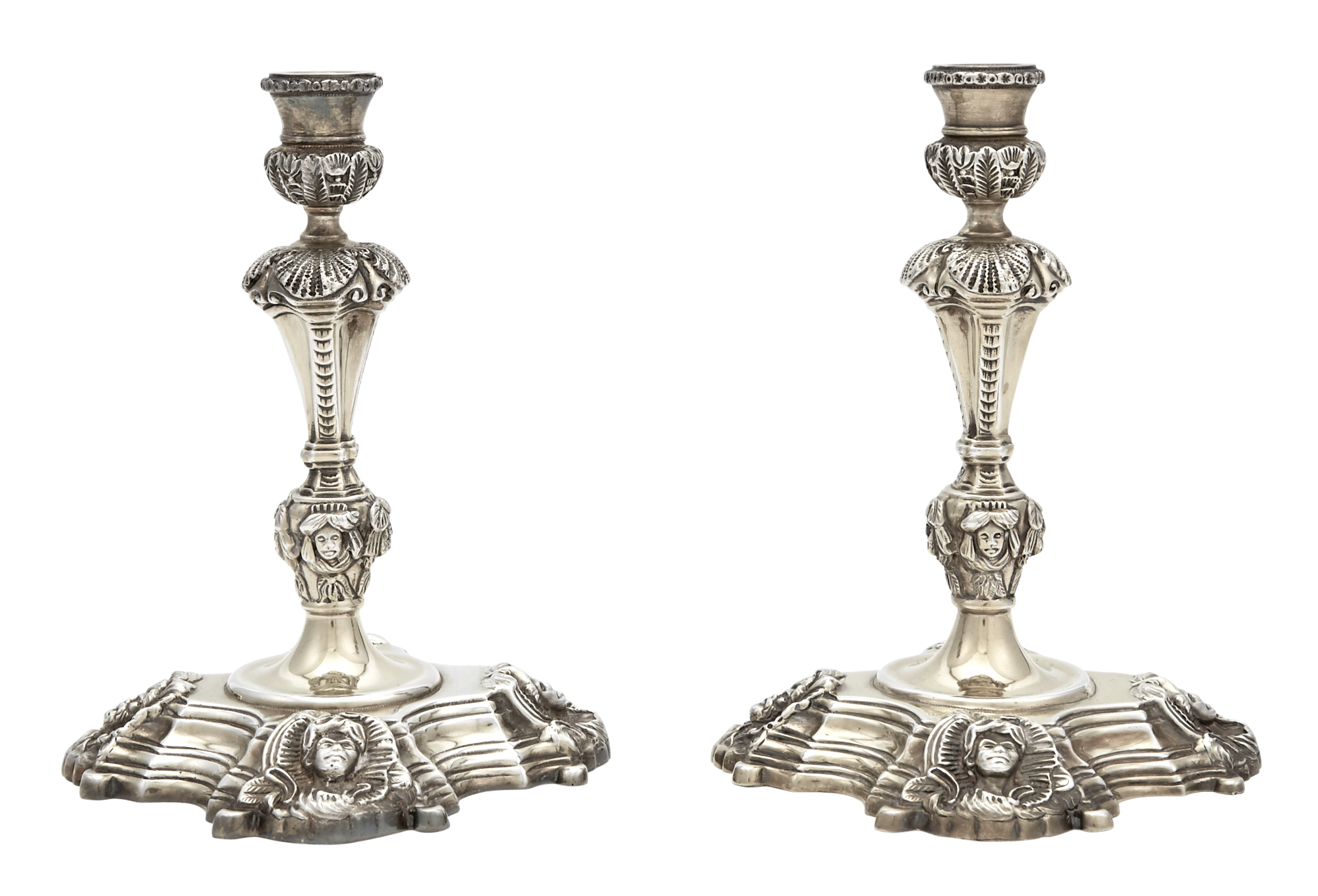 Lot image - Pair of Irish George II Style Sterling Silver Gilt Candlesticks