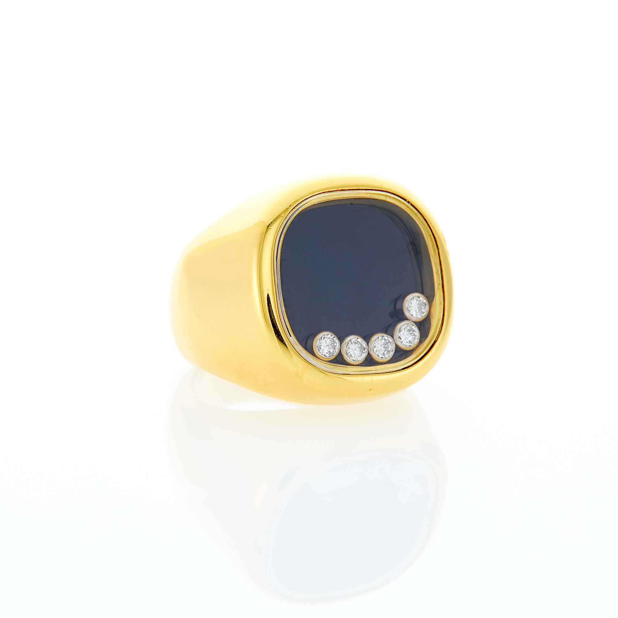 Lot image - Chopard Gold, Black Onyx and Diamond Happy Diamond Ring