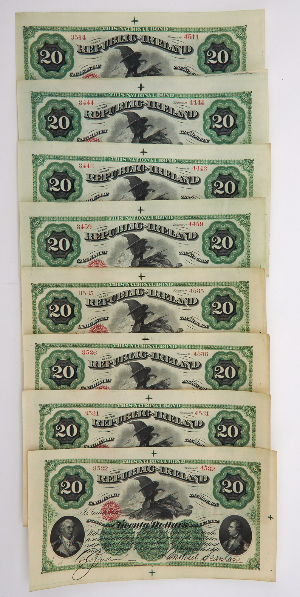 Lot image - Republic of Ireland Fenian Brotherhood Twenty Dollar Bonds