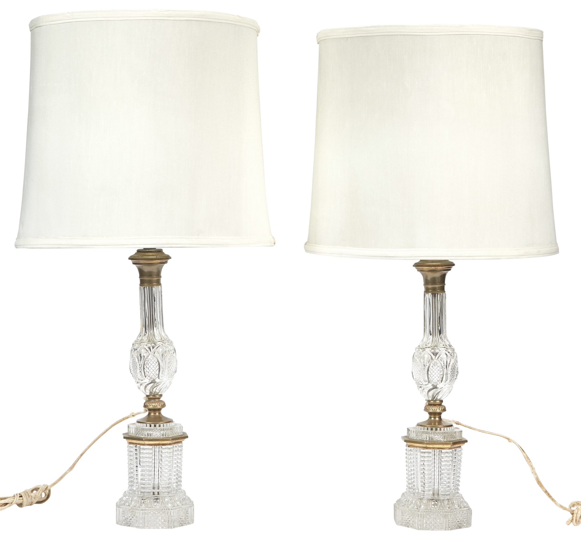 Lot image - Pair of Brass-Mounted Cut Glass Lamps