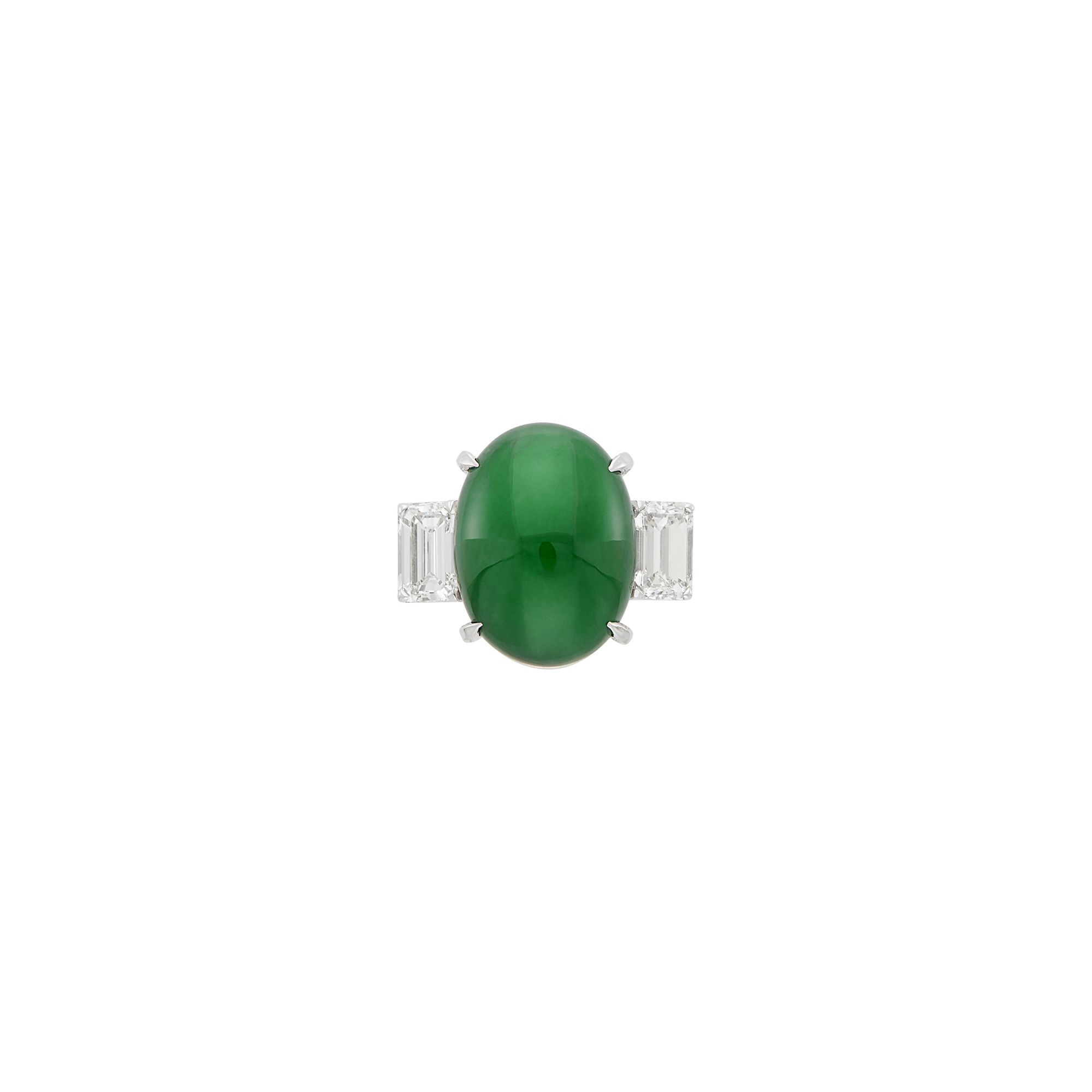 Lot image - Platinum, Jade and Diamond Ring
