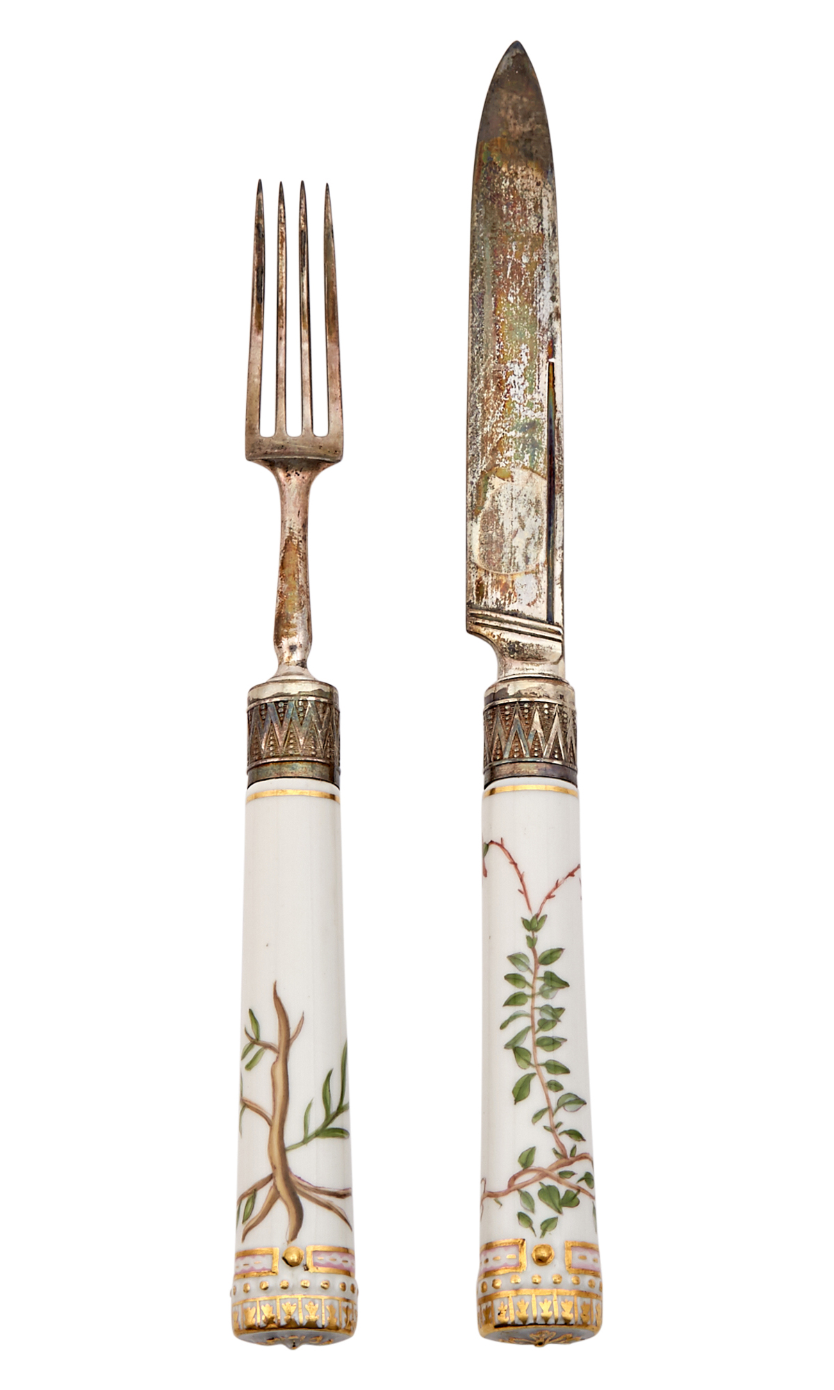 Lot image - Assembled George III Sterling Silver Mounted Porcelain Fruit Service