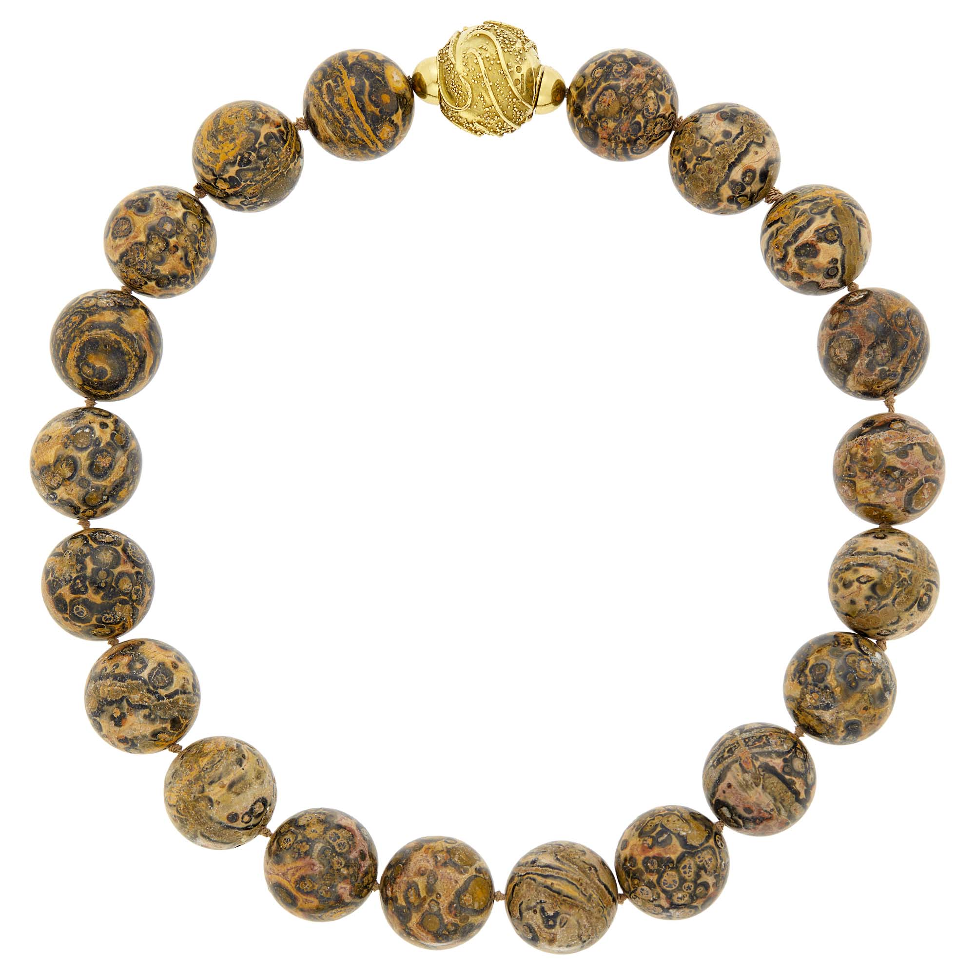 Lot image - Elizabeth Gage Jasper Bead Necklace with Gold Clasp