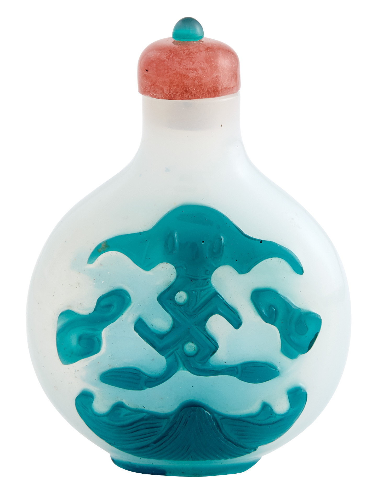 Lot image - Chinese Green Overlay White Glass Snuff Bottle