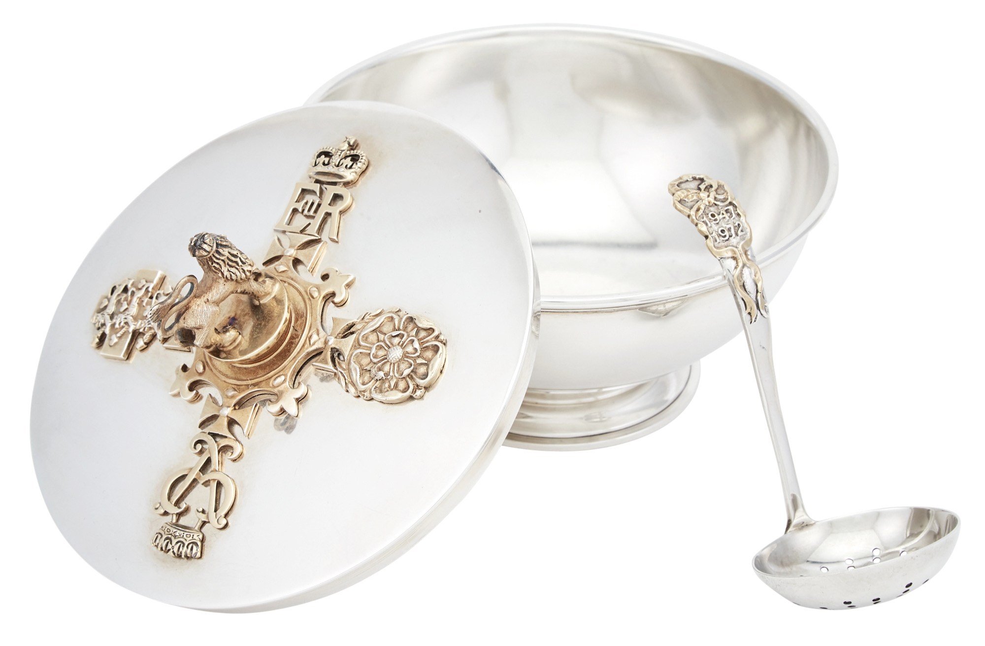 Lot image - Elizabeth II Parcel Gilt Sterling Silver Commemorative Covered Bowl and Sugar Sifter