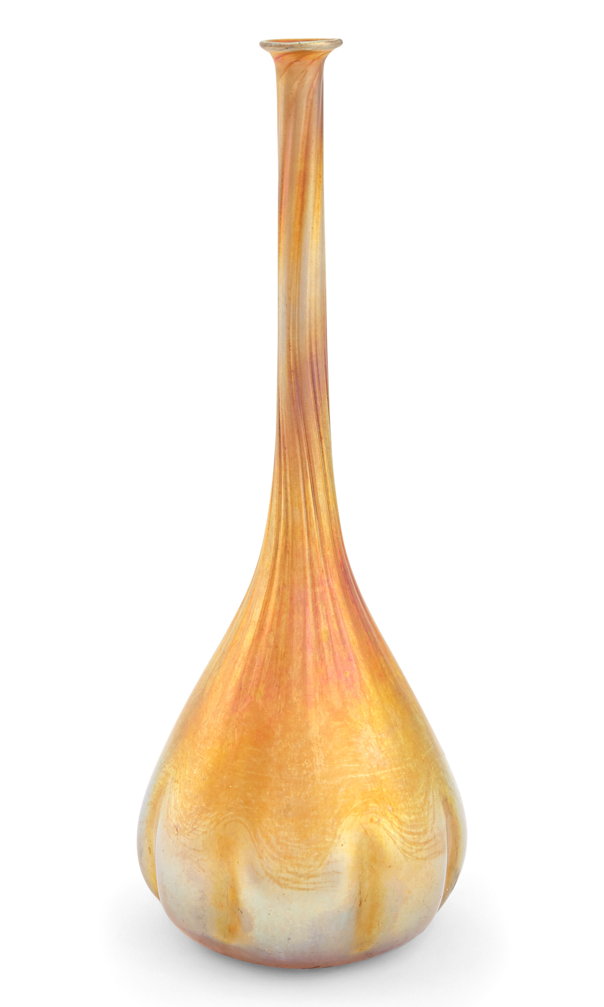 Lot image - Tiffany Gold Favrile Ribbed Glass Stick Neck Cabinet Vase