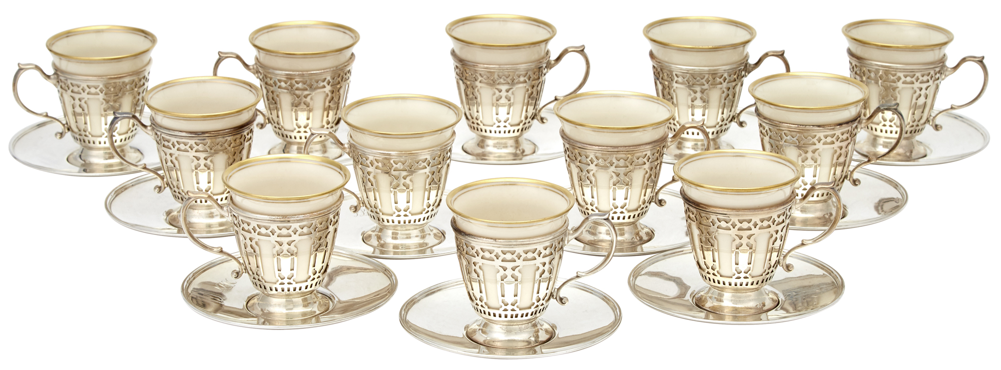 Lot image - Tiffany & Co. Sterling Silver and Porcelain Demitasse Set