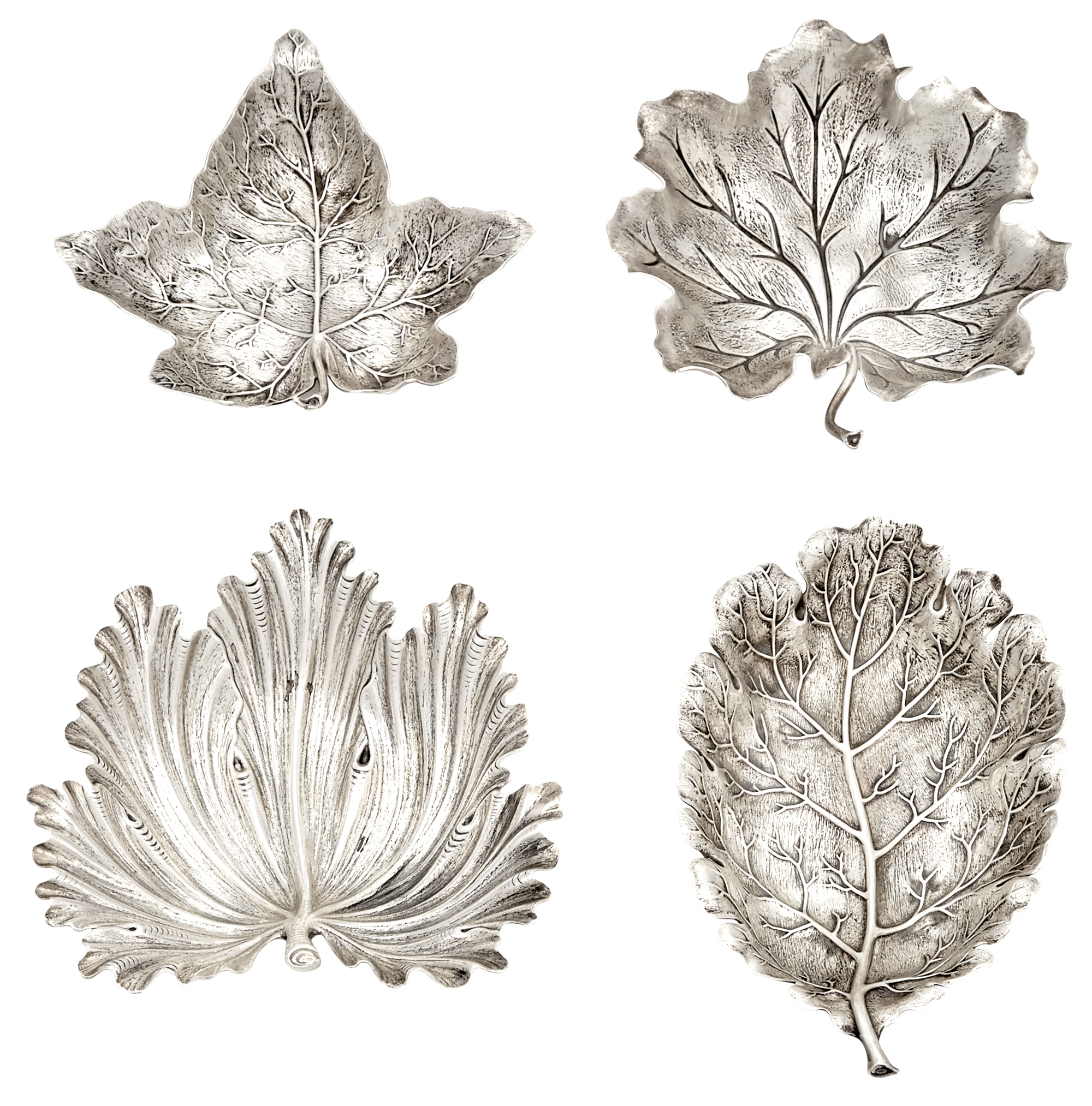 Lot image - Four Gianmaria Buccellati Sterling Silver Leaf Form Dishes