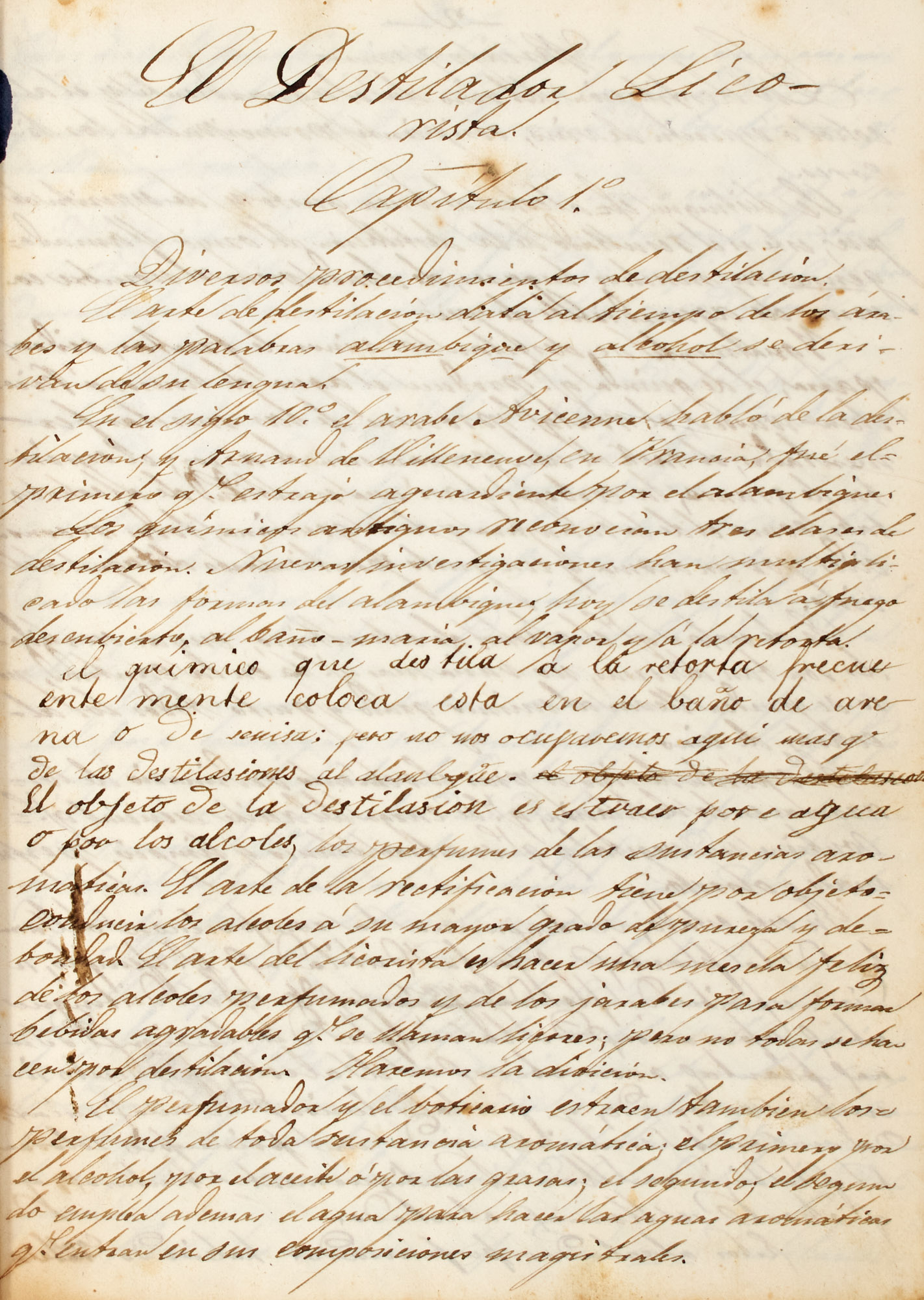 Lot image - [MANUSCRIPT-LIQUOR and DISTILLING]  [ANONYMOUS]. El Estilador Licoristal.