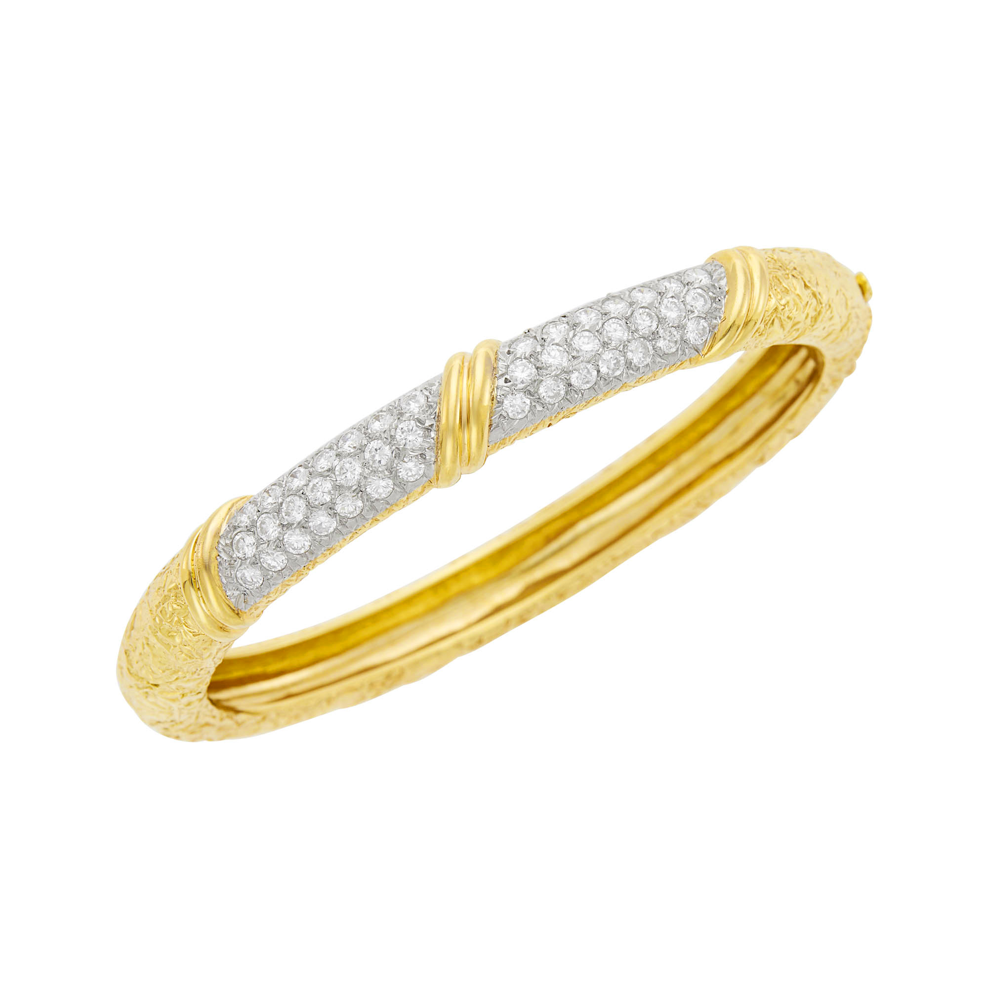 Lot image - Van Cleef & Arpels Gold, Platinum and Diamond Bangle Bracelet, France