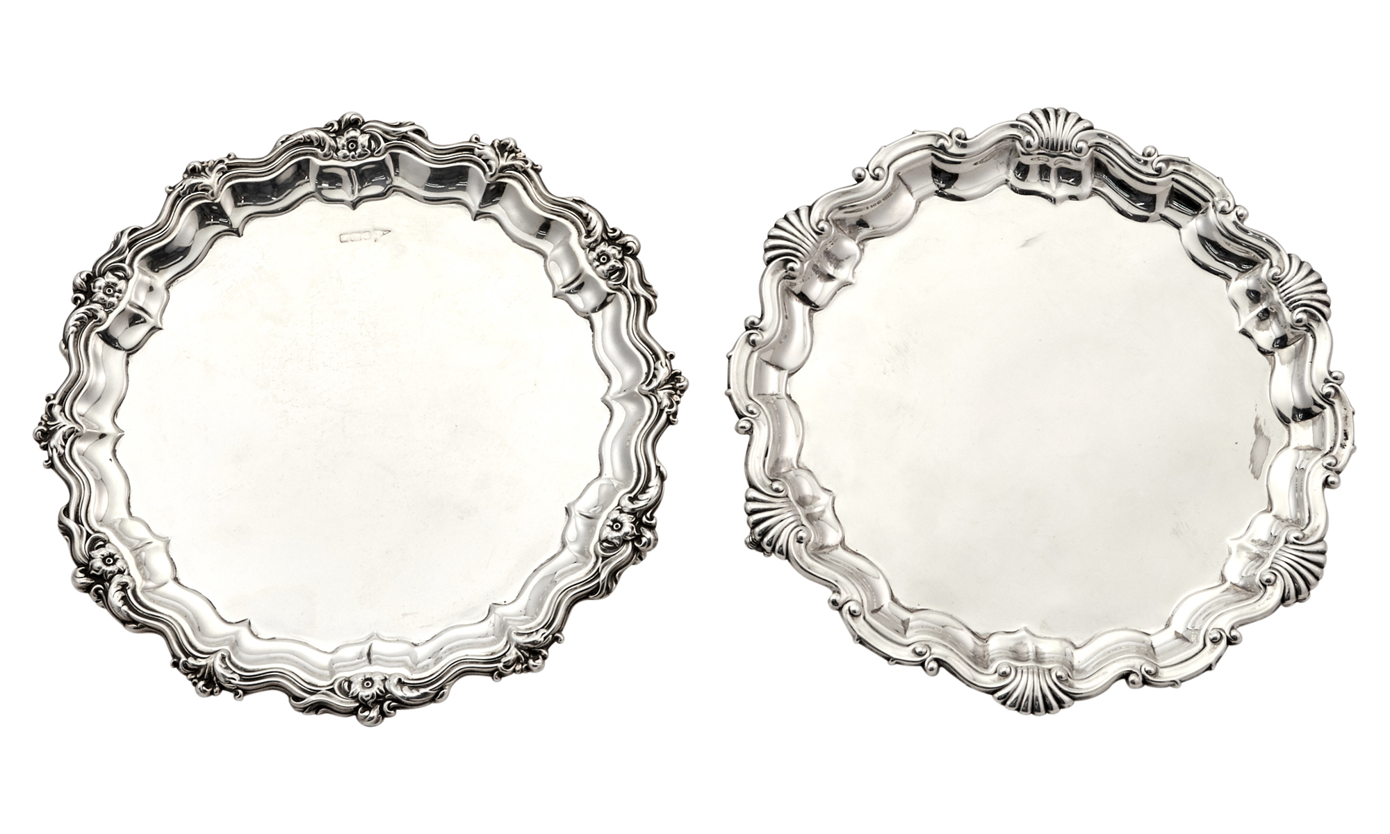 Lot image - Two English Sterling Silver Salvers