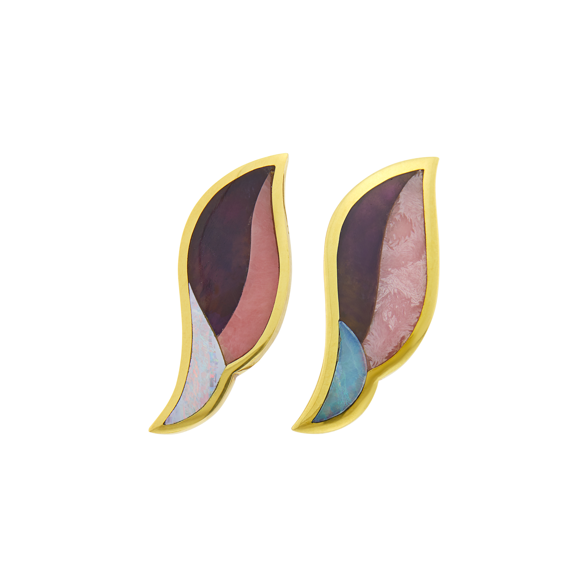 Lot image - Tiffany & Co. Pair of Gold, Amethyst, Rhodochrosite and Opal Earrings