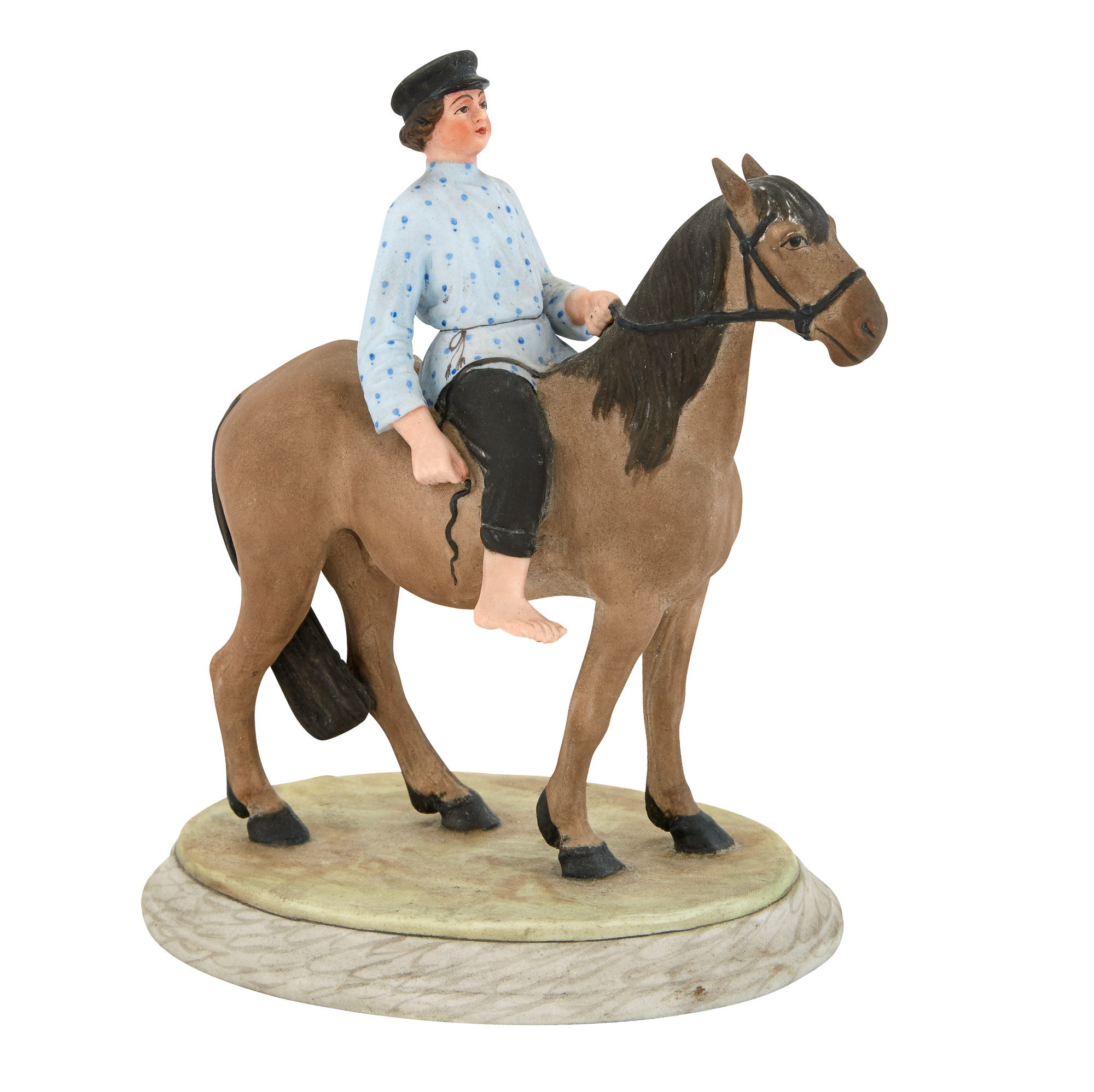 Lot image - Russian Porcelain Group of a Boy on Horseback