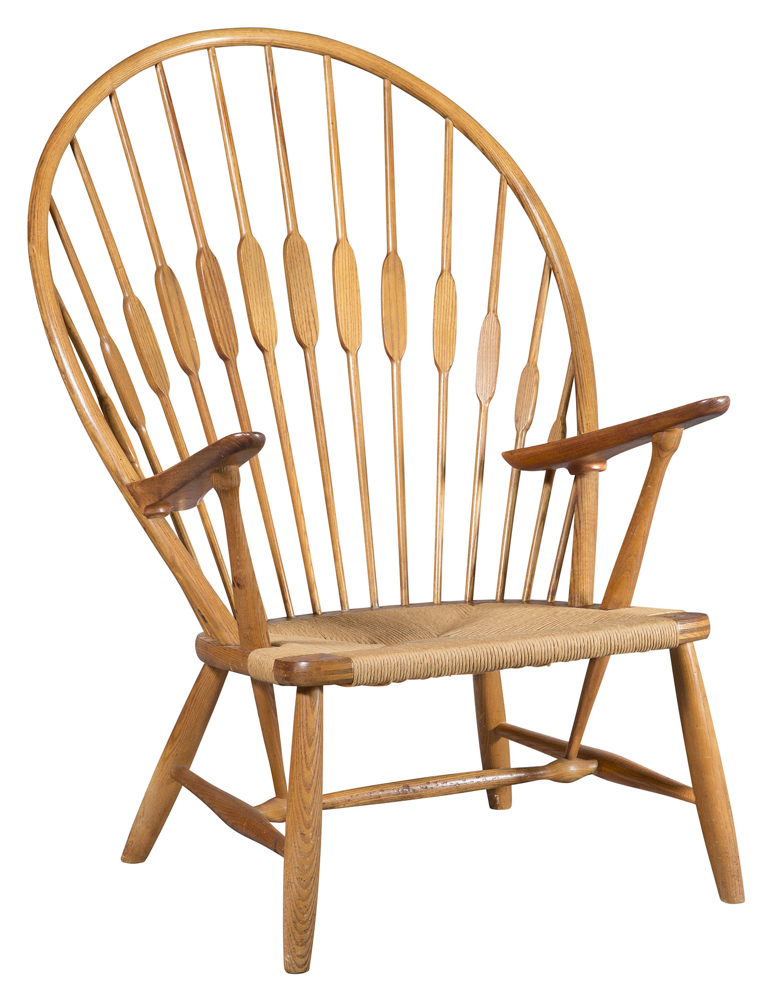 Lot image - Hans Wegner Ash, Teak and Rush Seat Peacock
