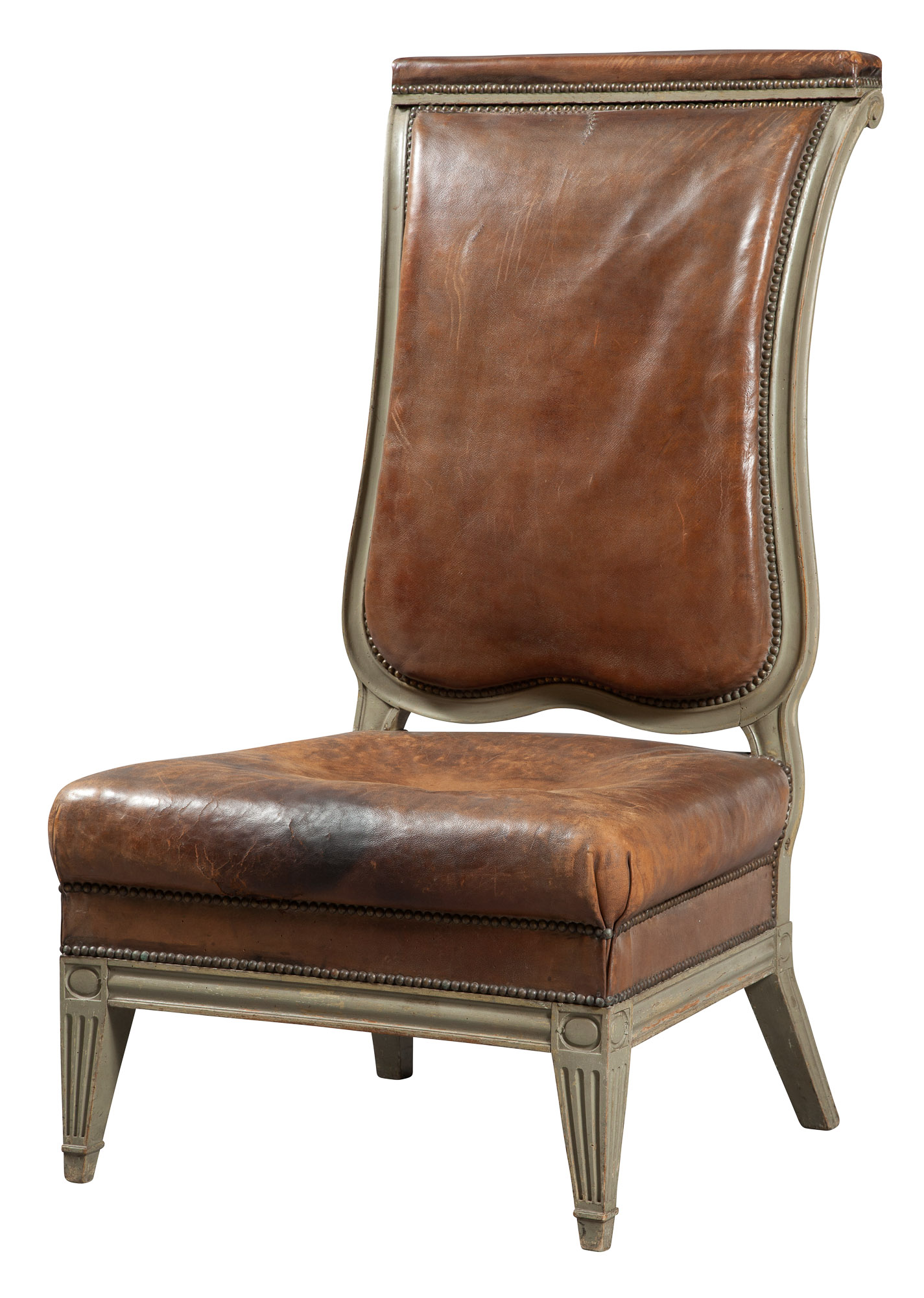 Lot image - Empire Style Painted Leather-Upholstered Large Voyeuse