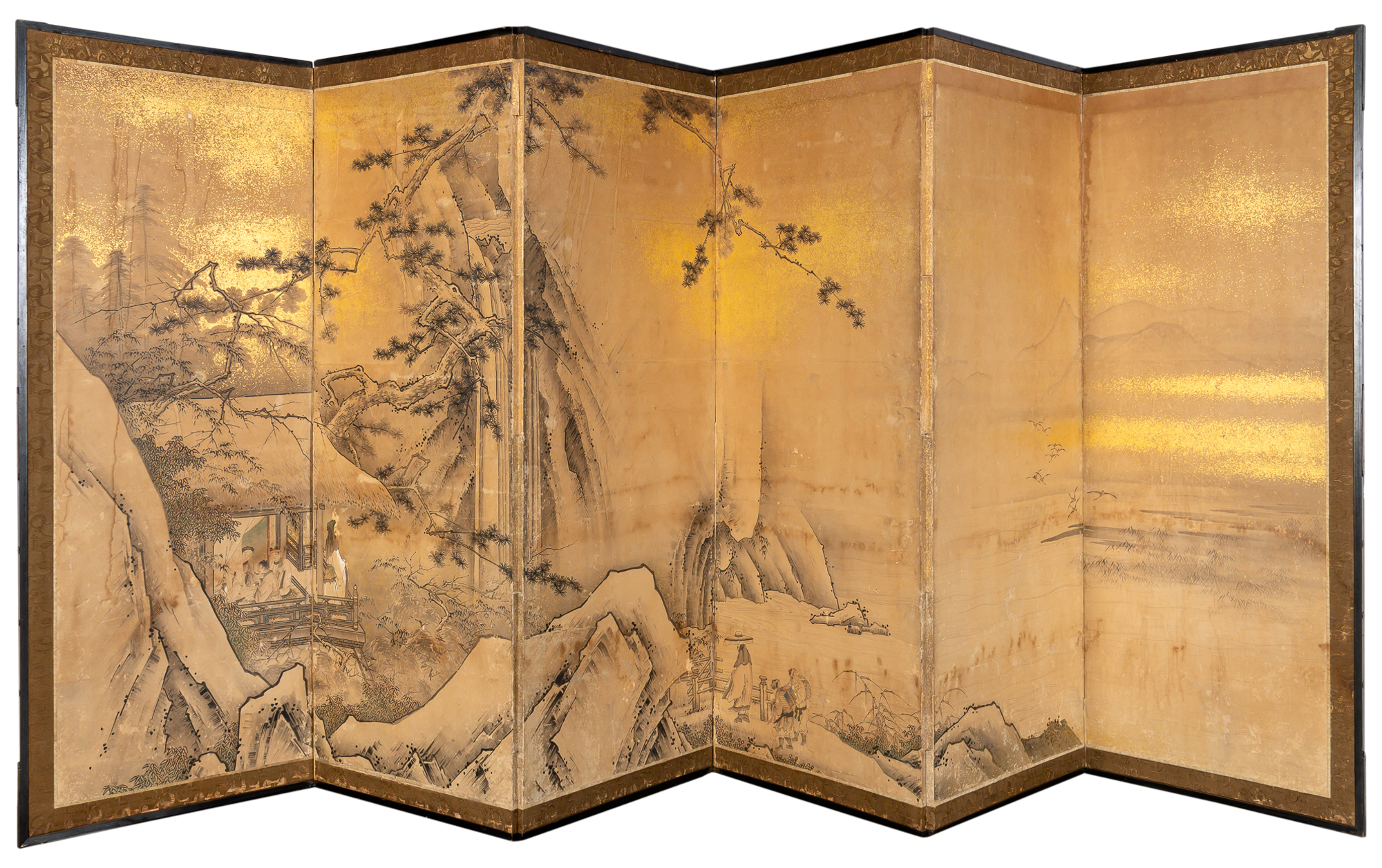 Lot image - A Japanese Six-Fold Painted Screen