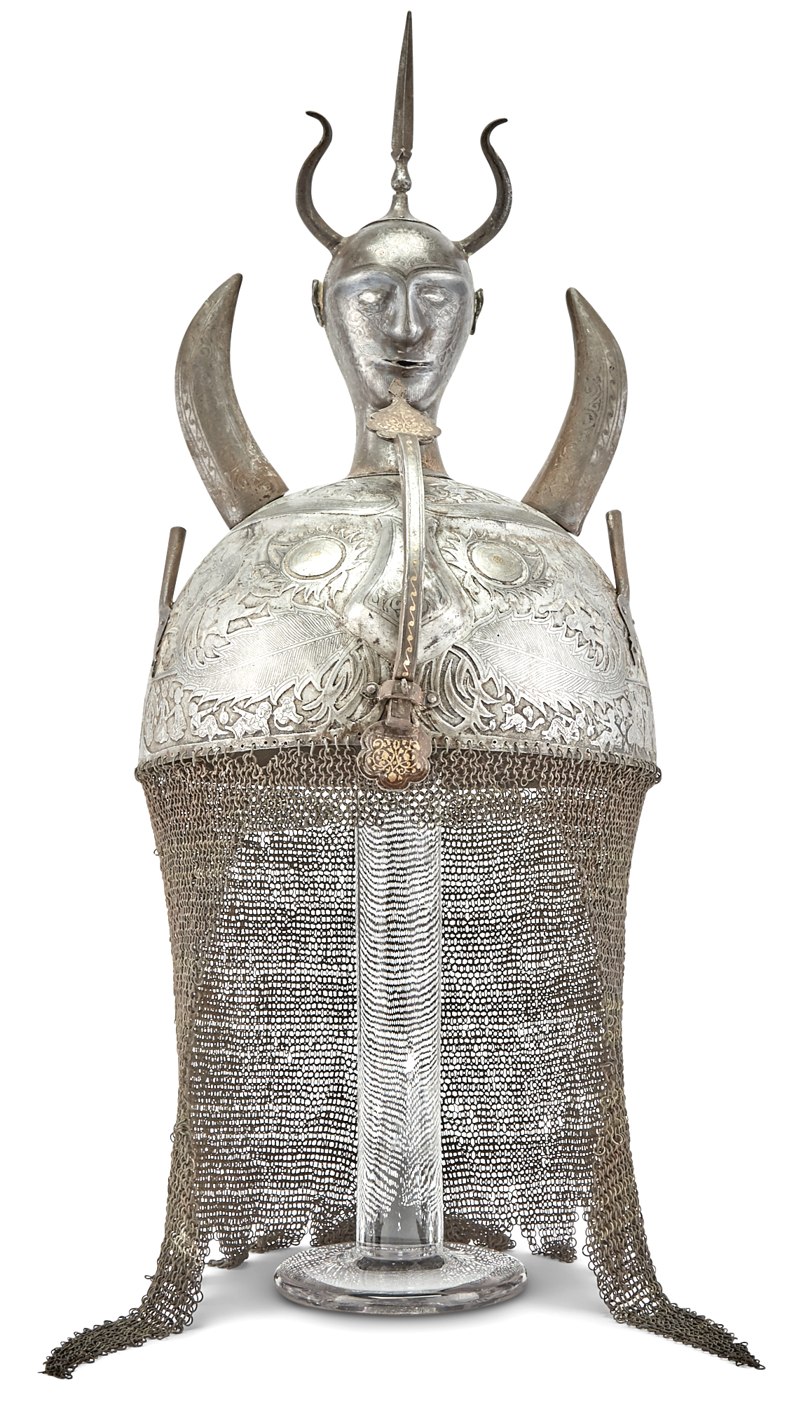 Lot image - Persian Brass Inlaid Metal Parade Khud (Helmet)