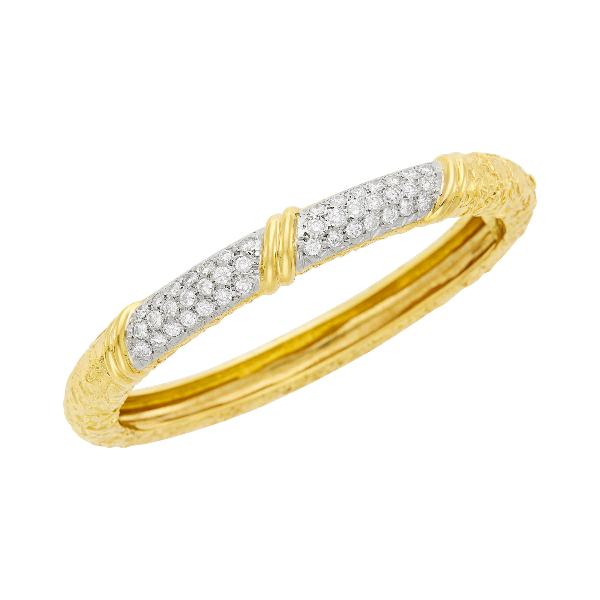 Lot image - Van Cleef & Arpels Gold, Platinum and Diamond Bangle Bracelet, France