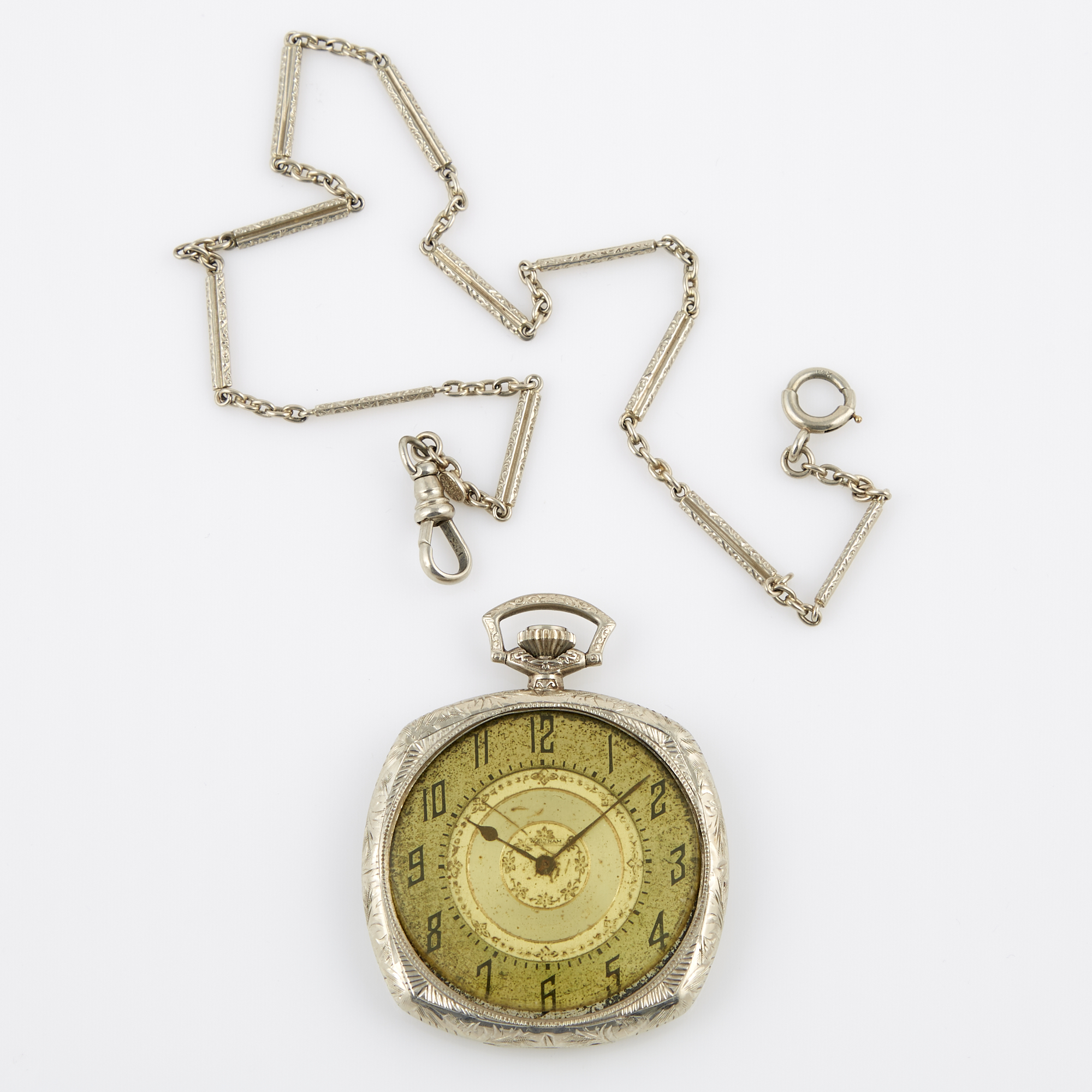 Lot image - Gold O.F. Watch, Waltham, 14K and Gold Watch Chain, 14K 7 dwt.