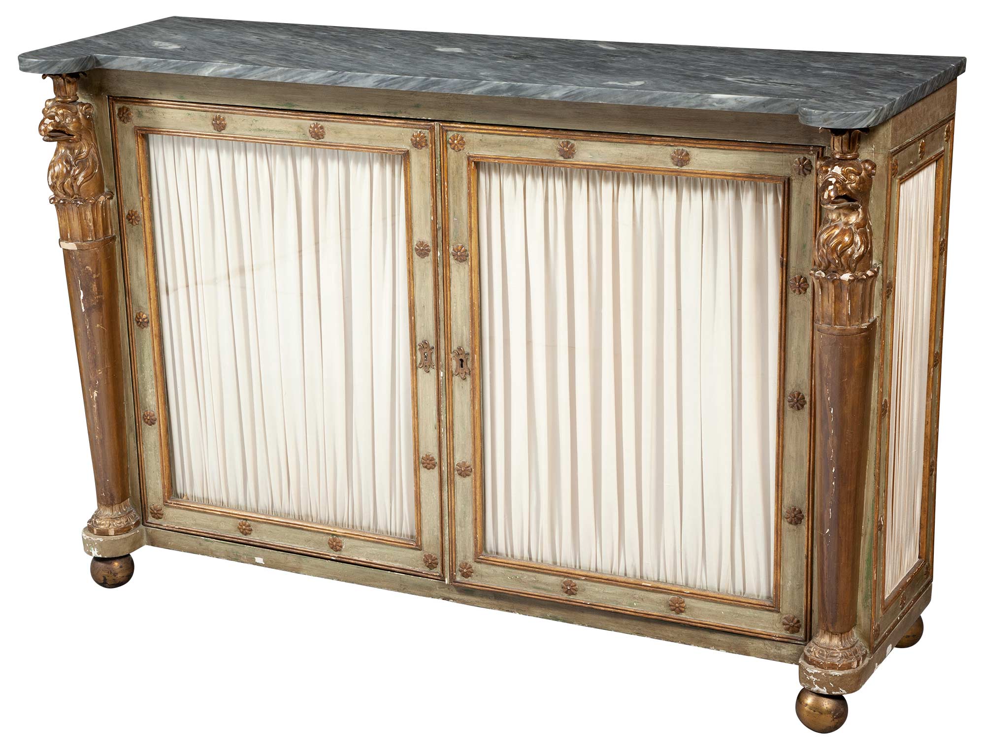 Lot image - Regency Style Painted and Parcel-Gilt Side Cabinet