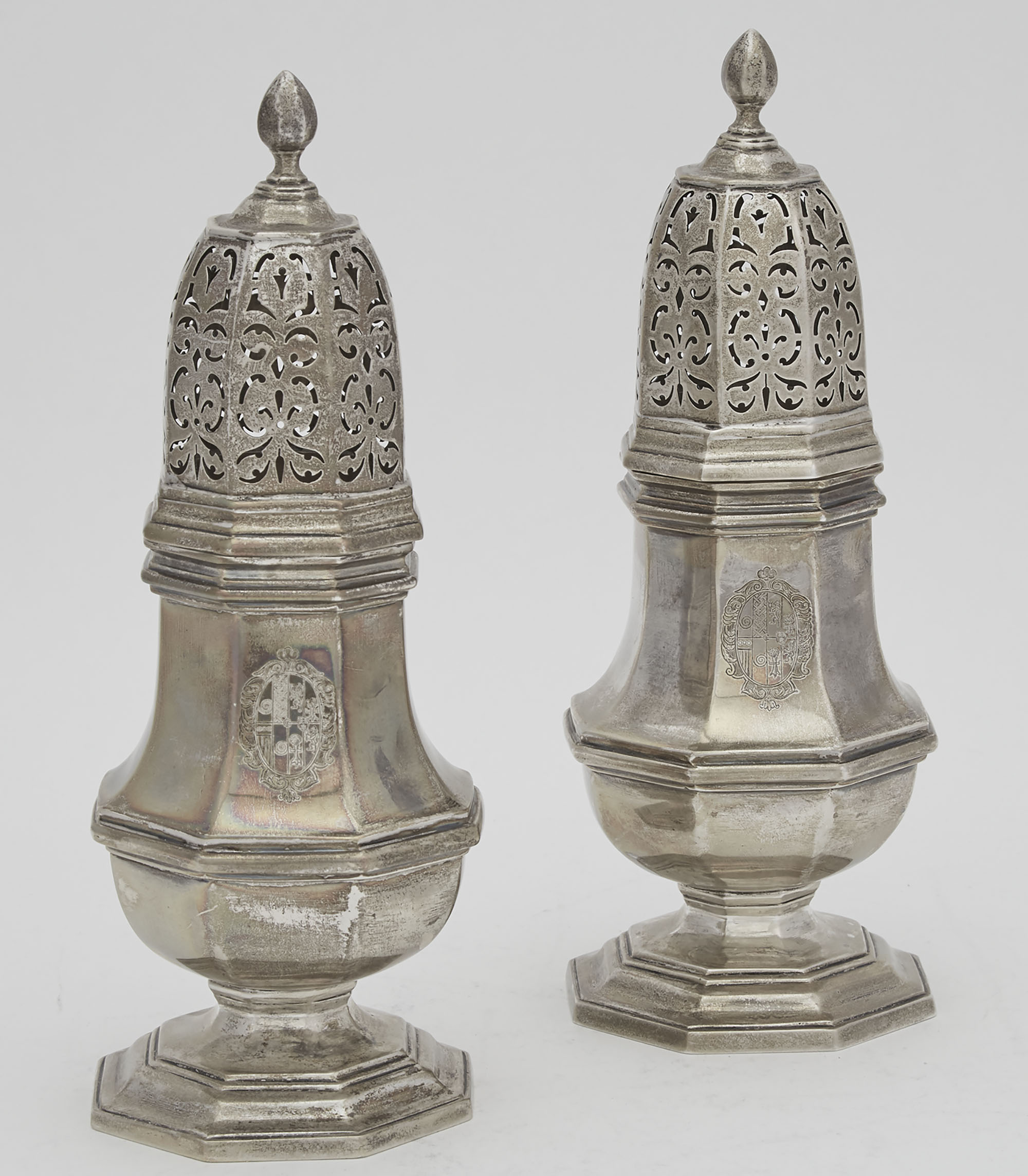 Lot image - Pair of George VI Sterling Silver Sugar Casters