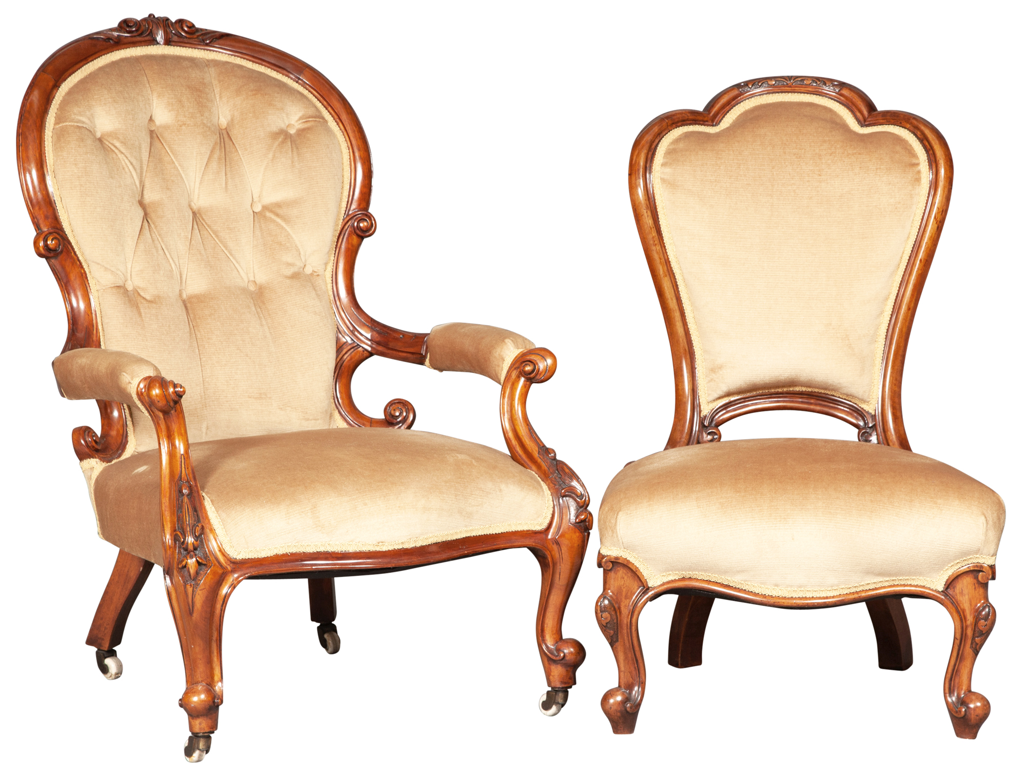Lot image - Two Rococo Revival Walnut Parlor Chairs