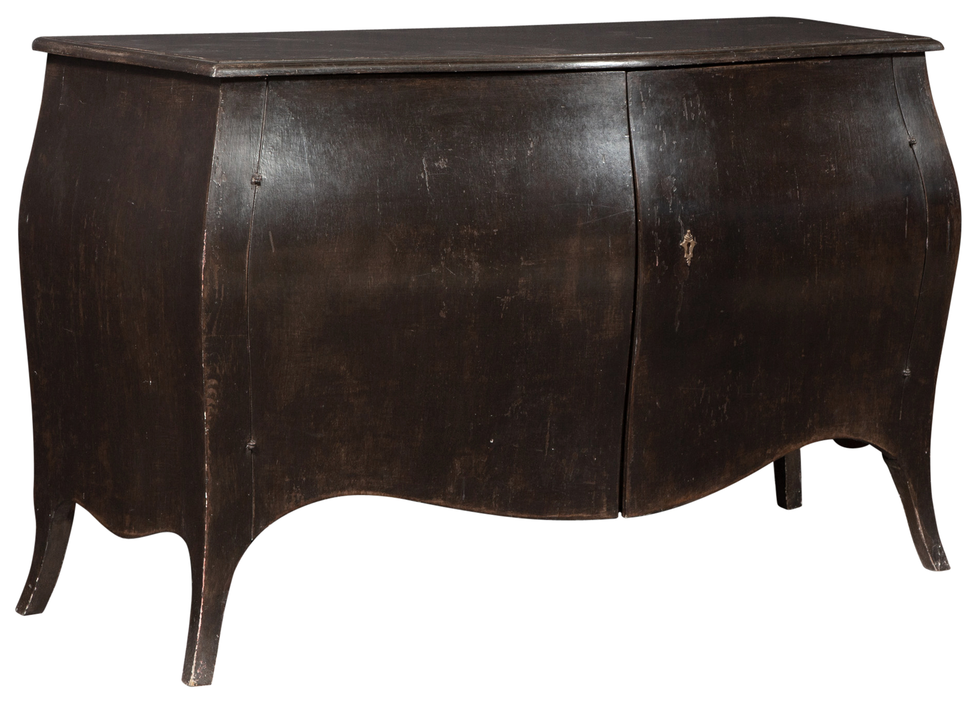 Lot image - George III Style Black-Painted Bombé Commode