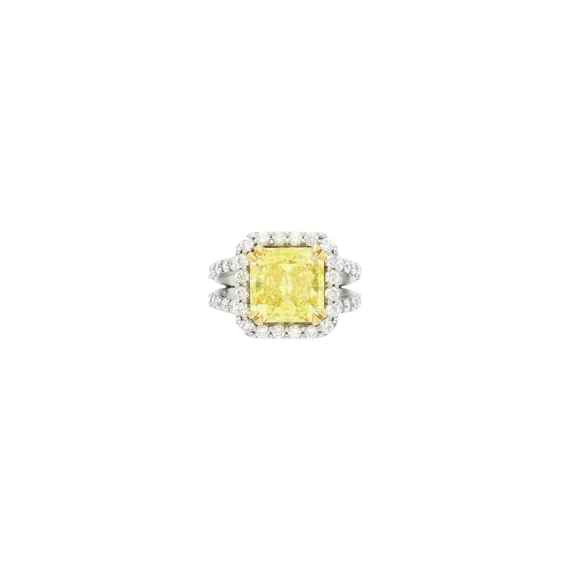 Lot image - Platinum, Gold, Fancy Intense Yellow Diamond and Diamond Ring