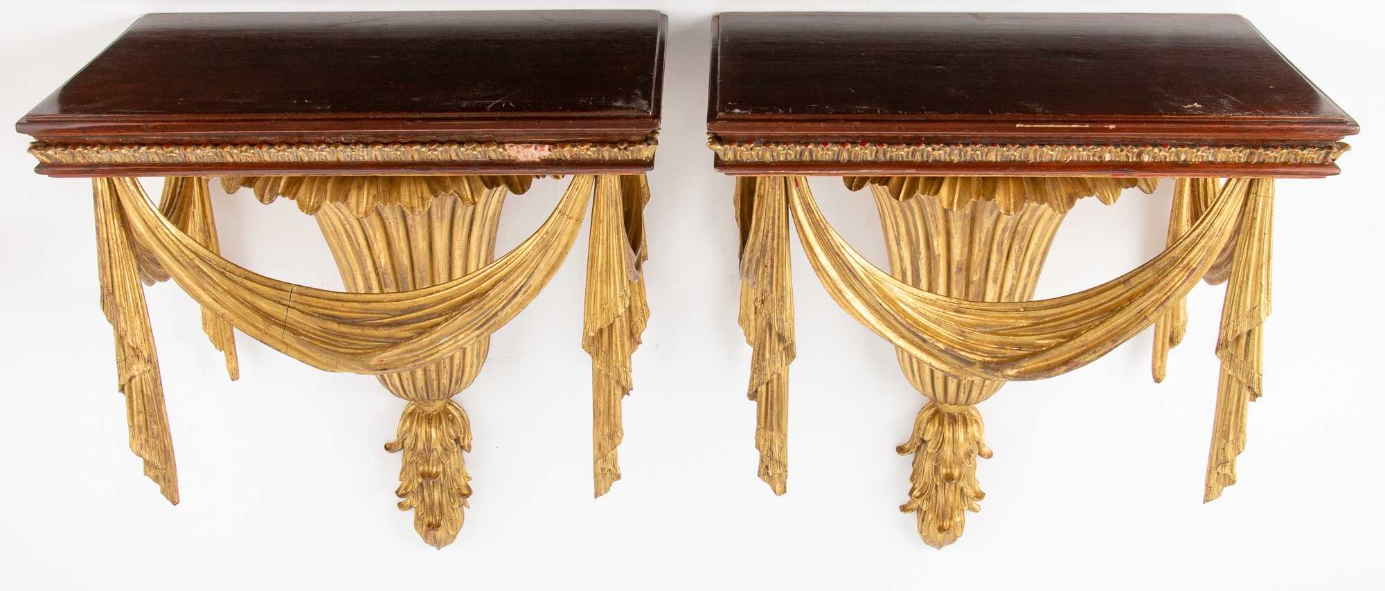 Lot image - Pair of Giltwood and Mahogany Brackets