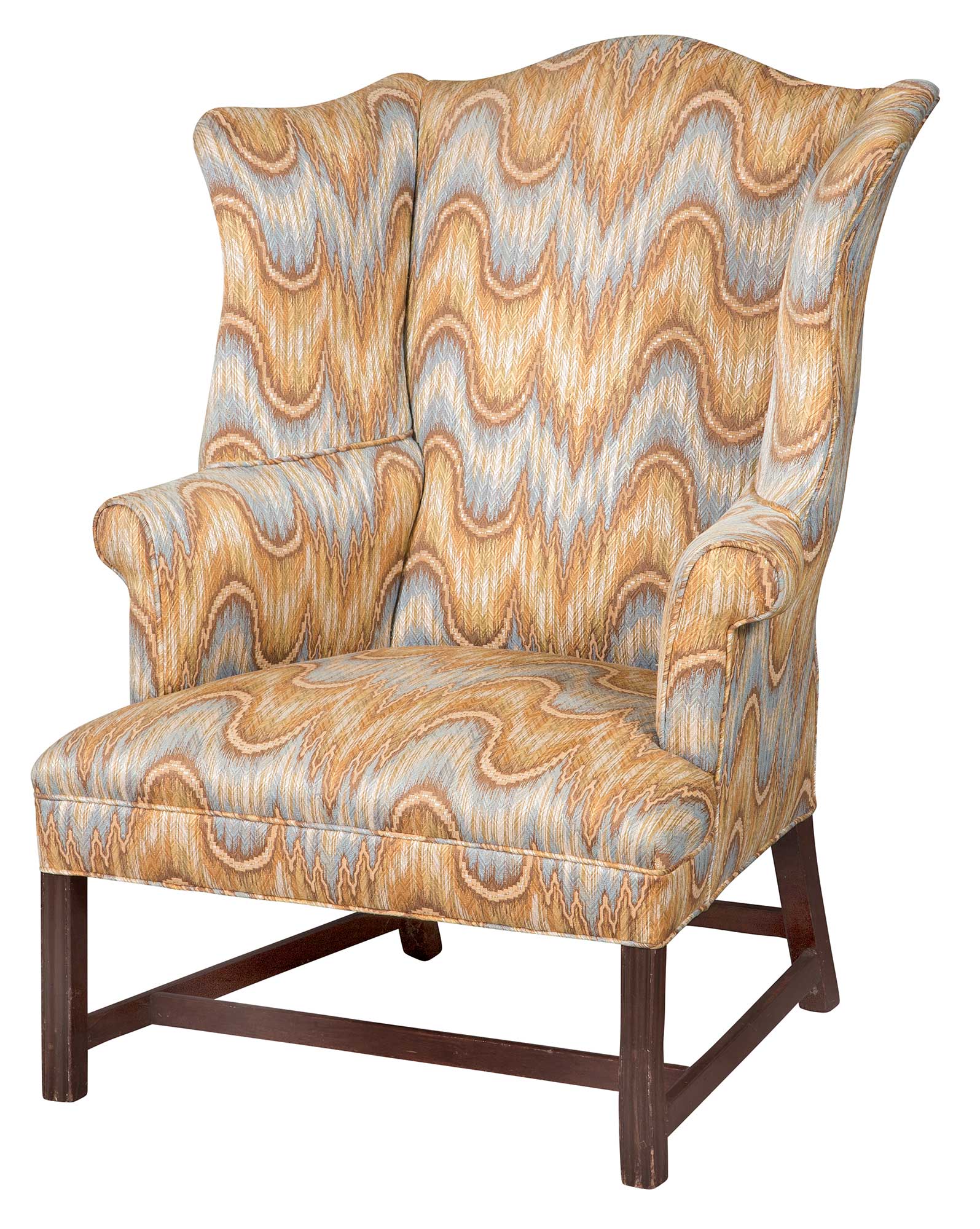 Lot image - Chippendale Mahogany Upholstered Wingchair