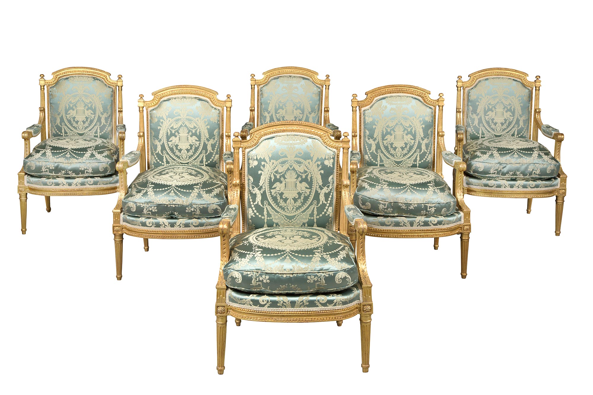 Lot image - Set of Six Louis XVI Giltwood Fauteuils à la Reine
